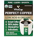 VitaCup Perfect Low Acid Instant Coffee Packets, Dark Roast Coffee, USDA Organic & Fair Trade, Third Party Tested for Mycotoxins & Pesticides, Single