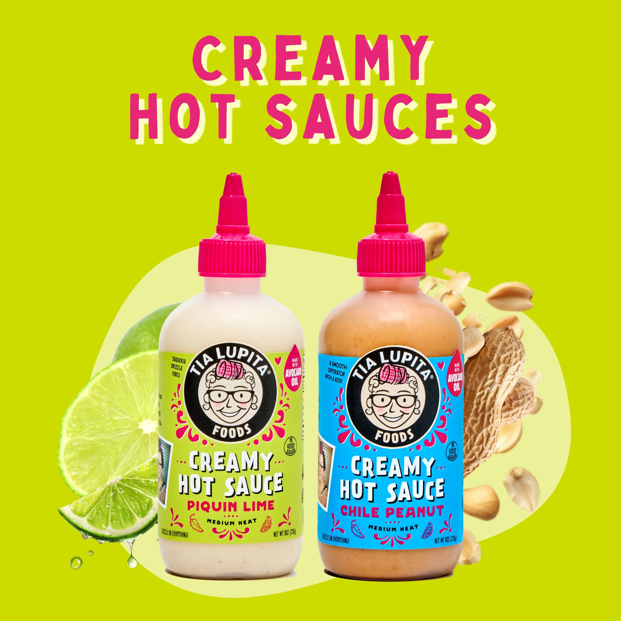 Tia Lupita Creamy Hot Sauce Piquin Lime | Gluten-Free, Non Dairy Made with Avocado Oil, No Added Sugar | 8 Ounce Squeeze Bottle (Pack of 2)