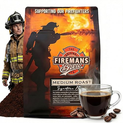 Firemans Brew Medium Roast Coffee - Bold & Robust Ground Coffee - 100% Arabica Beans, Rich, Full-Bodied Flavor - Freshly Roasted Gourmet Coffee - Low