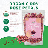 Jiva USDA Organic Dried Red Rose Petals 6 Oz (170g) Large Bag - Food Grade, Edible Flowers - Use in Tea, Baking, Making Rose Water, Crafting, Wedding