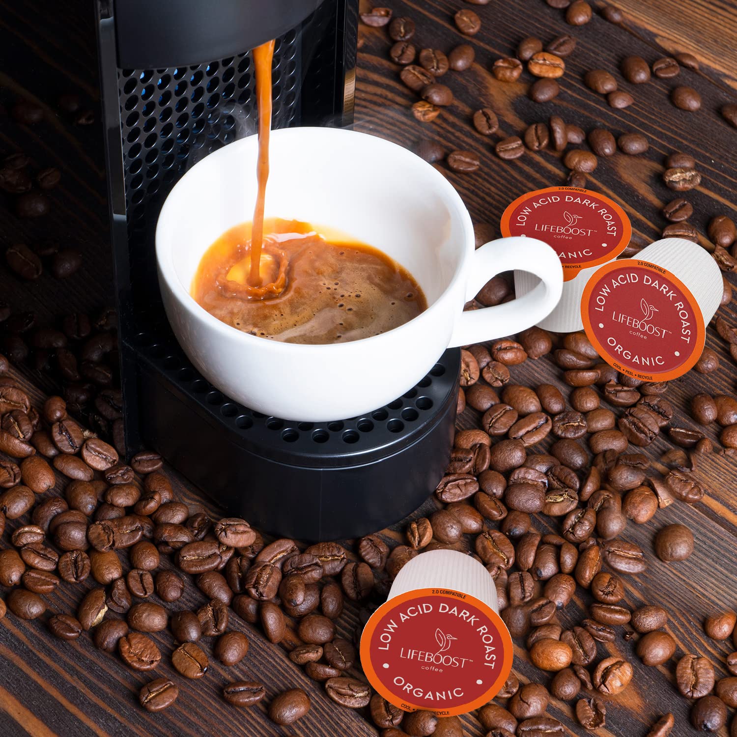 Lifeboost Dark Roast Low Acid Coffee K Cups - Single Origin Mold Free Non-GMO Organic Coffee Pods - Compatible with Keurig & Keurig 2 Machines - 10