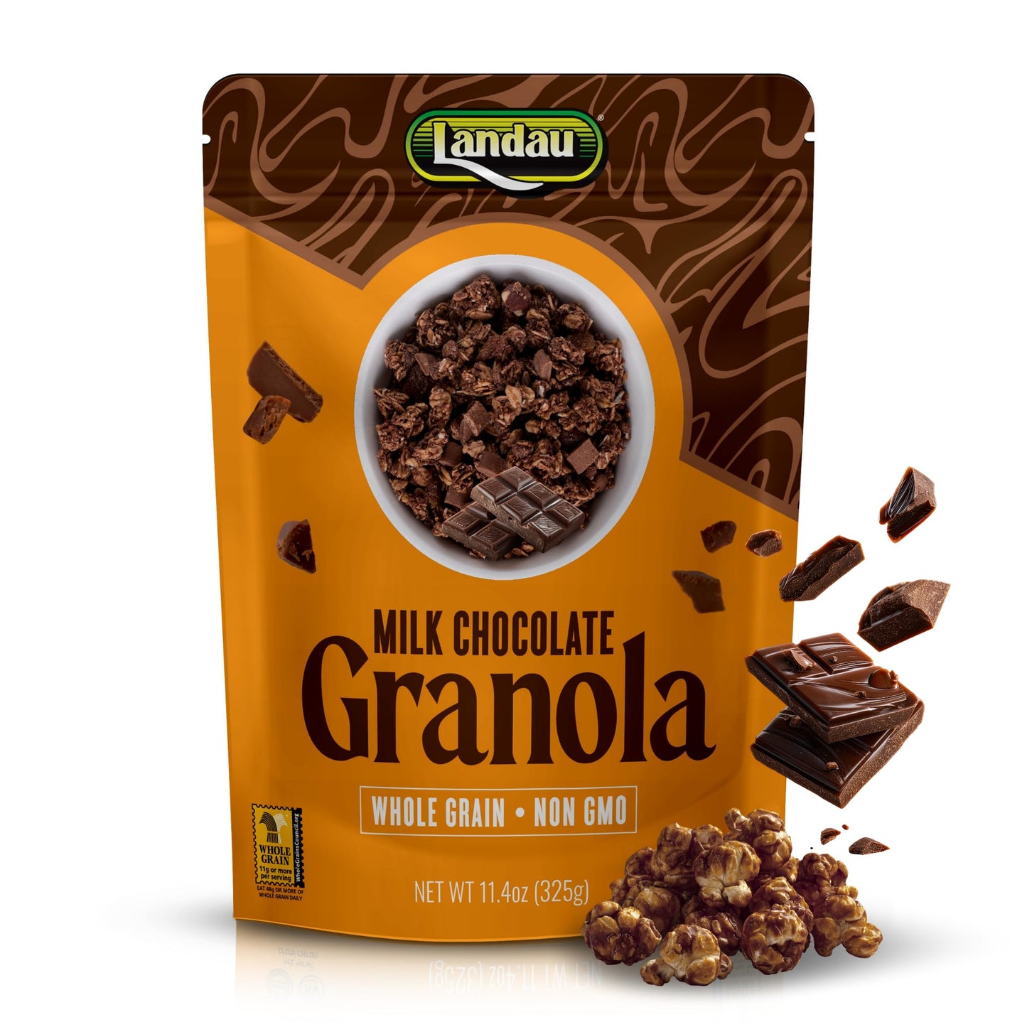 Landau Milk Chocolate Granola - Crunchy Whole Grain Oats with Real Chocolate Chunks - Non-GMO, Kosher Certified Diary Granola - Breakfast, Snack
