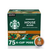 Starbucks K-Cup Coffee Pods, Medium Roast, House Blend for Keurig Coffee Makers, 100% Arabica, 1 Box (75 Pods)