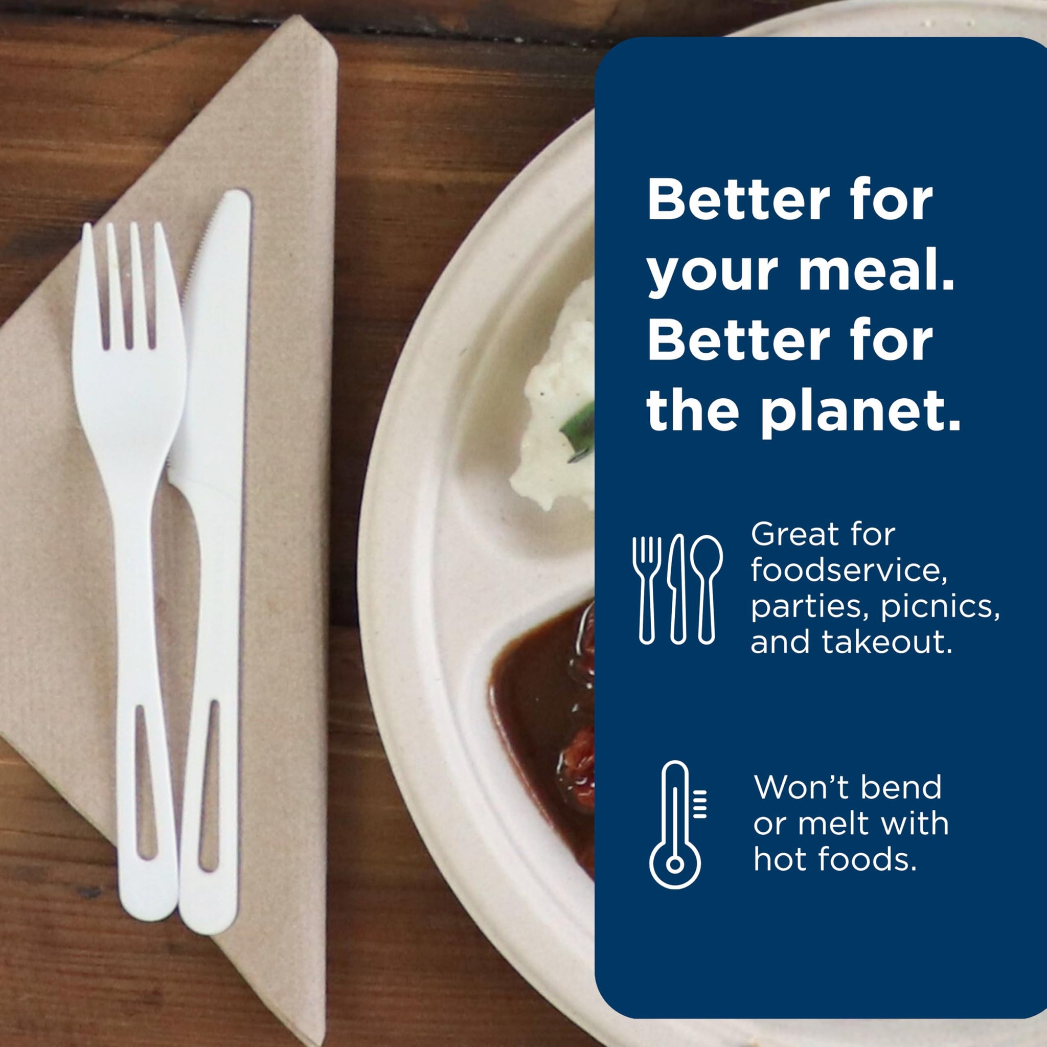World Centric Compostable TPLA Knife, 7" (Pack of 24), Made from Plants and Minerals, Sustainable, Strong, Heat Resistant, No Added PFAS