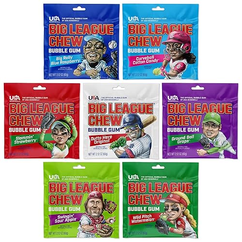 Big League Chew Bulk Variety Pack of 7 - Classic Baseball Bubble Gum Bulk with 7 Flavors for Teams and Parties, Dugout Snacks & Gifts - Nostalgic