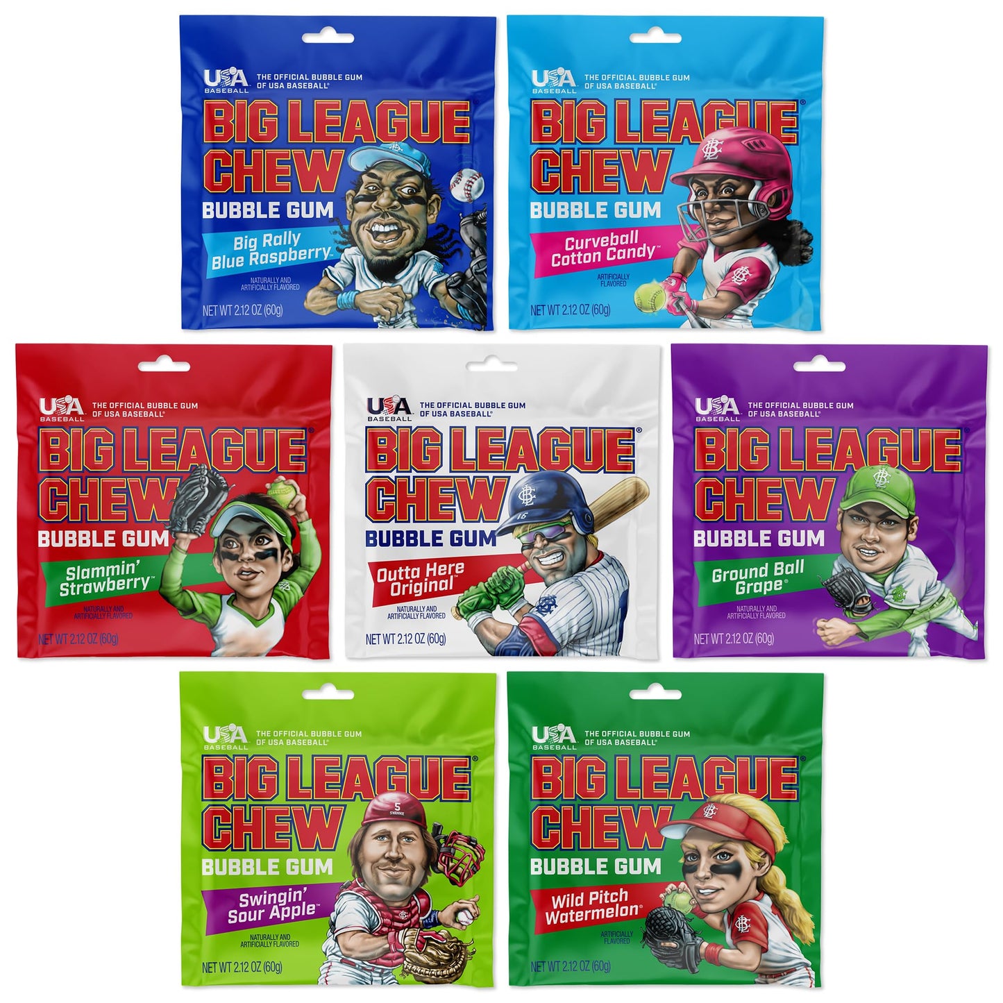Big League Chew Bulk Variety Pack of 7 - Classic Baseball Bubble Gum Bulk with 7 Flavors for Teams and Parties, Dugout Snacks & Gifts - Nostalgic