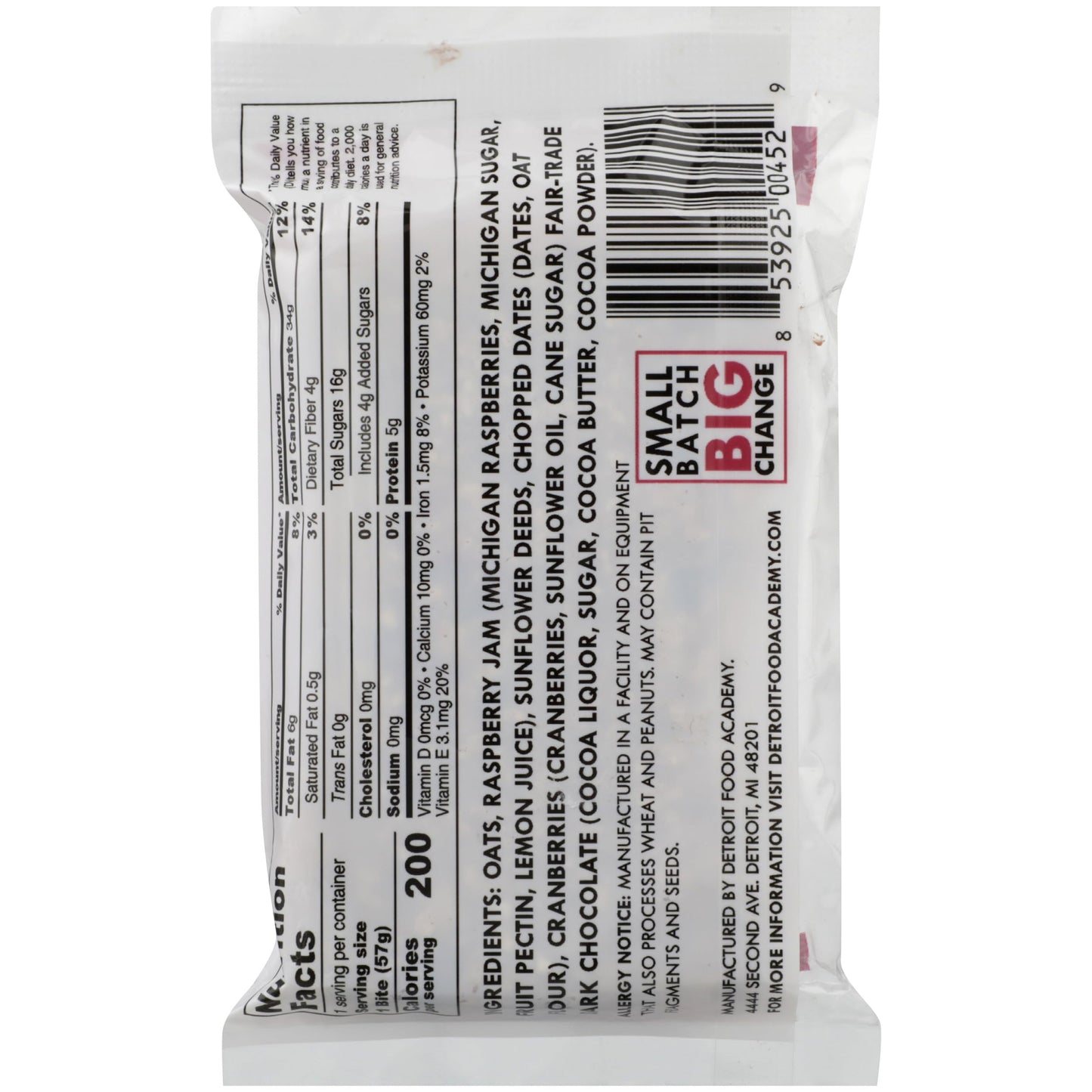 Small Batch Detroit, Mitten Bites Granola Bar Dark Chocolate Raspberry, 2 Ounce