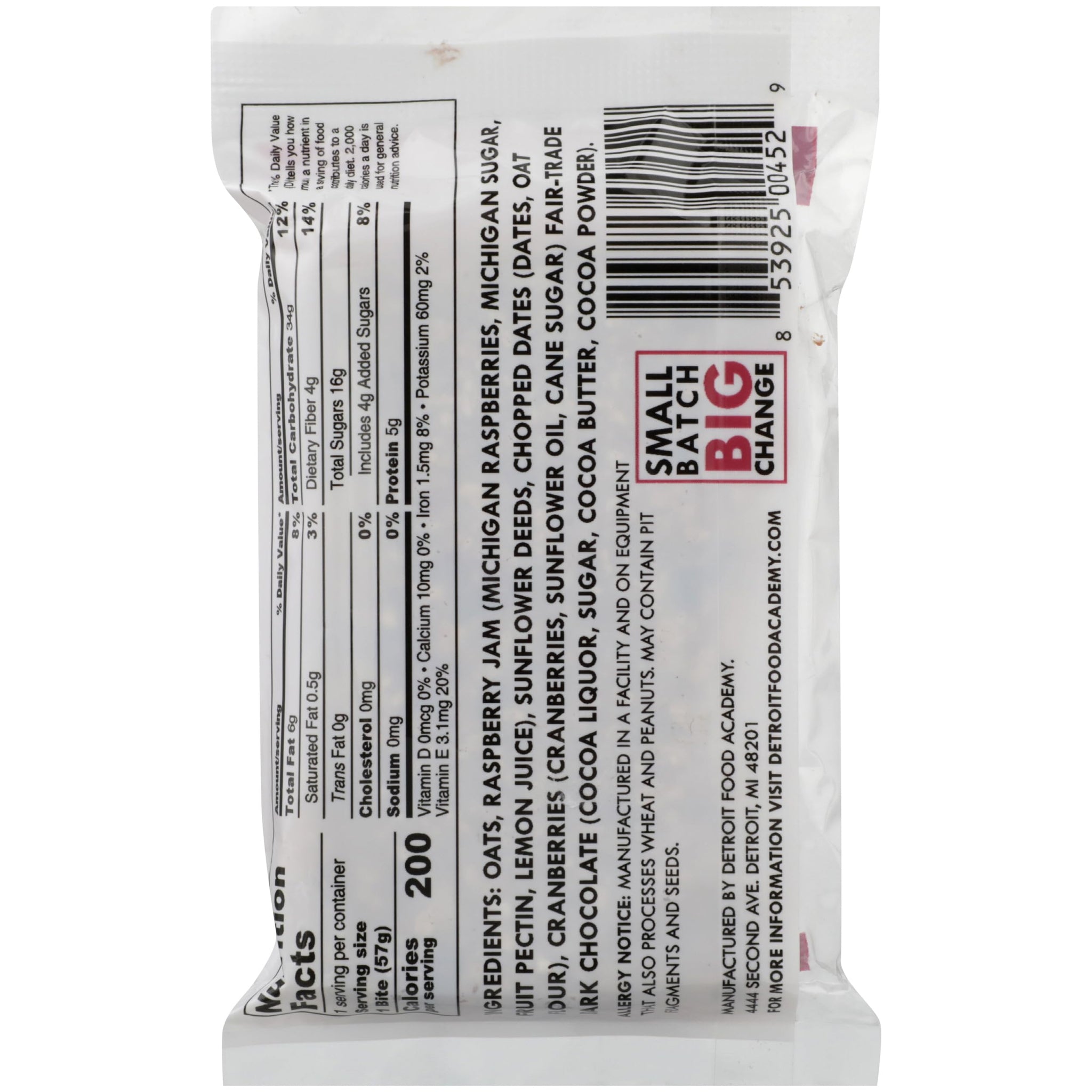 Small Batch Detroit, Mitten Bites Granola Bar Dark Chocolate Raspberry, 2 Ounce