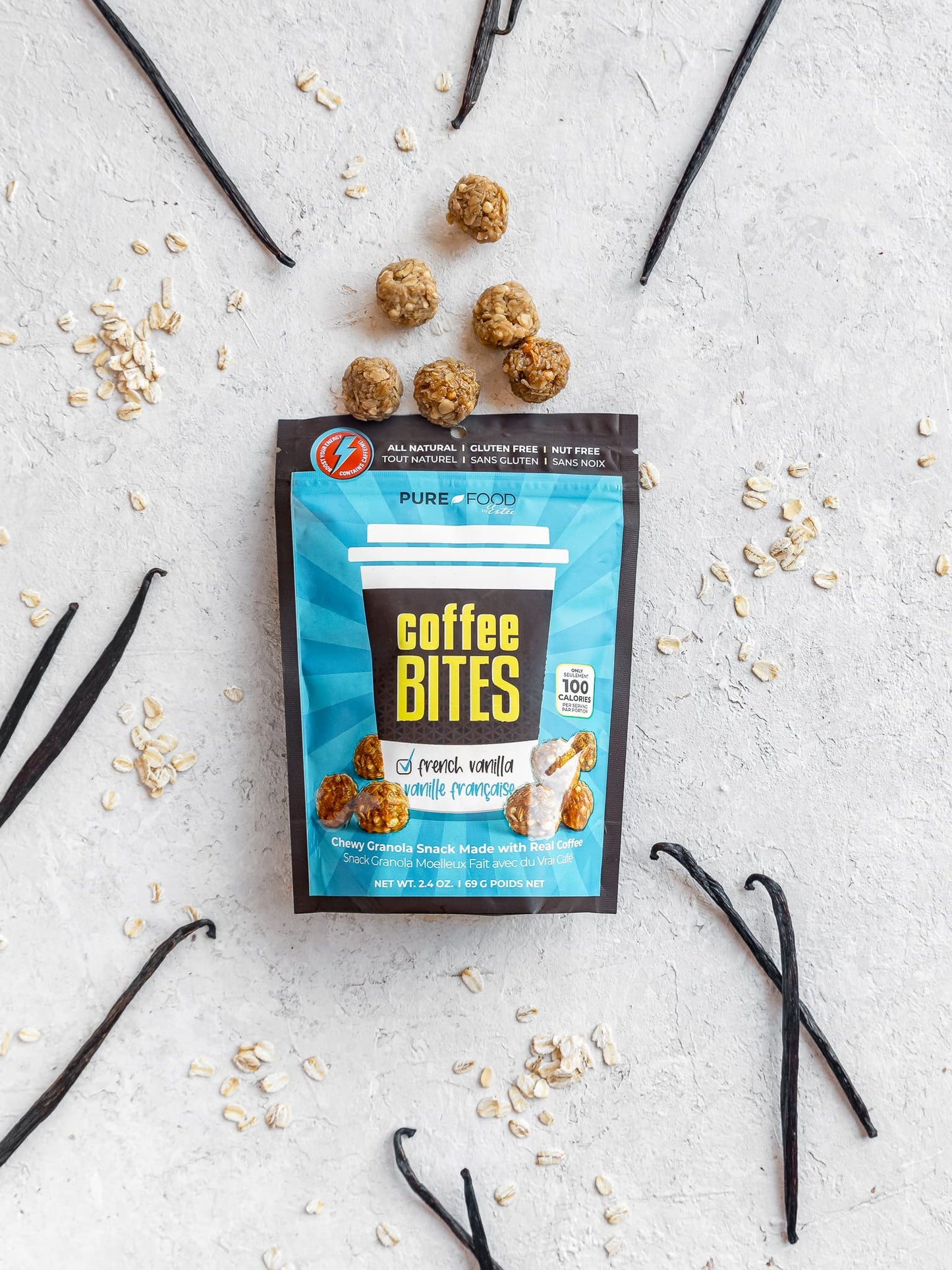 French Vanilla Energy Balls with Caffeine Vegan Granola Balls, Coffee Granola Organic Gluten Free, Keto Granola Bites Organic, Low Carb Granola Nut