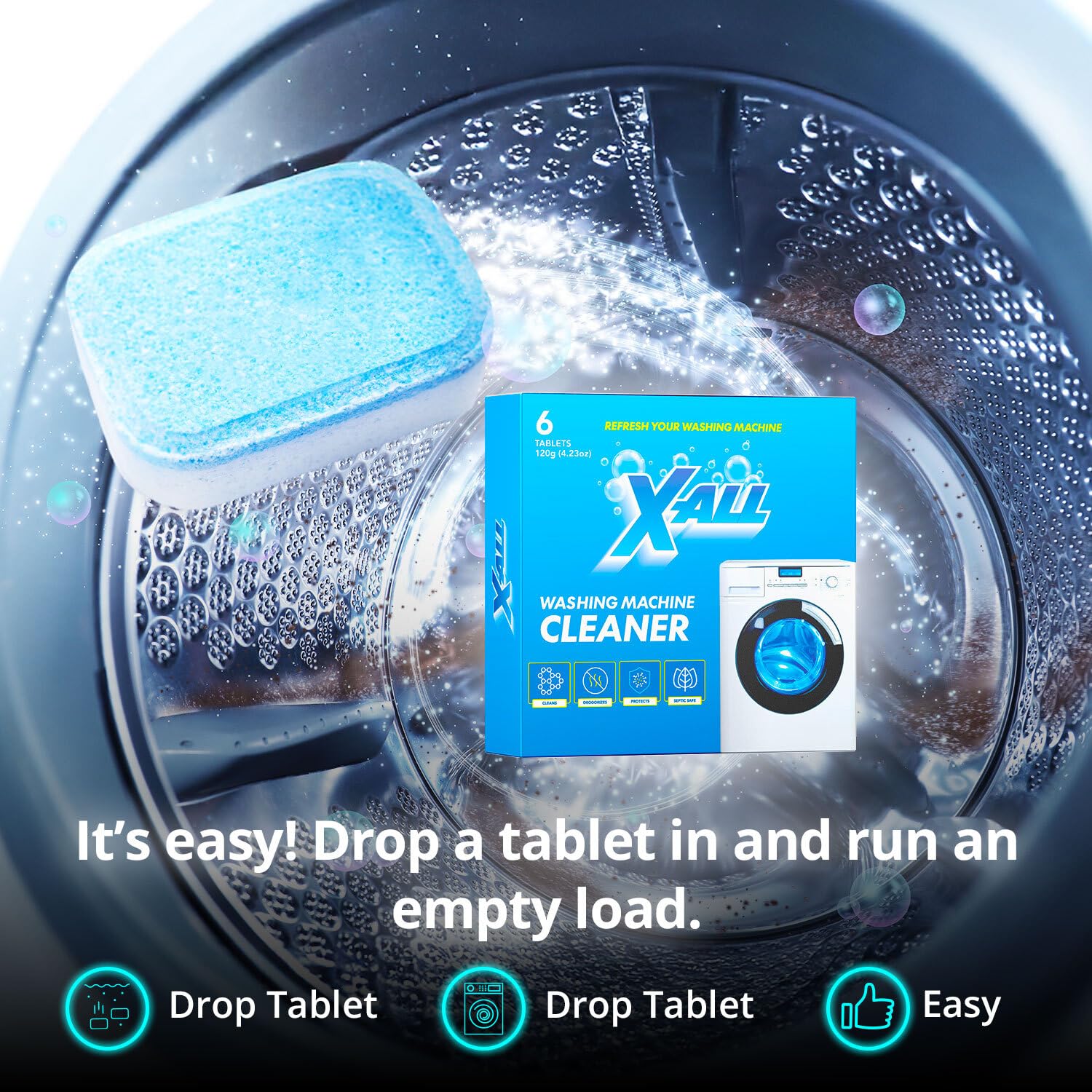 X-ALL Washing Machine Cleaner - Deep Cleaning Tablets, Cleans and refreshes the interior, Limescale and Mineral-Buildup - Deep Cleans Dirt for HE