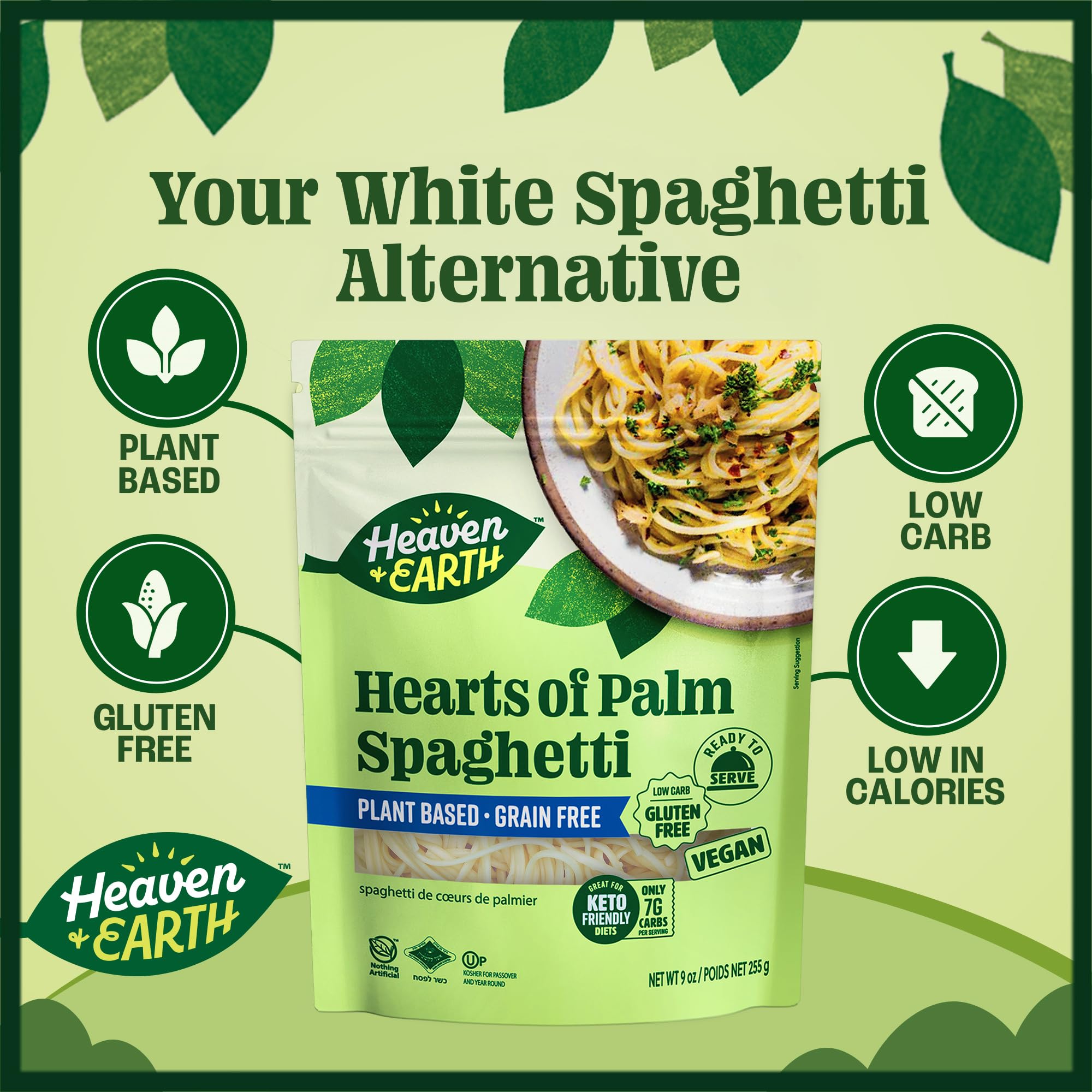 Heaven & Earth Hearts of Palm Rice & Spaghetti Variety Pack, 9 oz (2 Pack) | Ready to Eat | Gusset Pouch | Low-Carb, Keto & Paleo Friendly