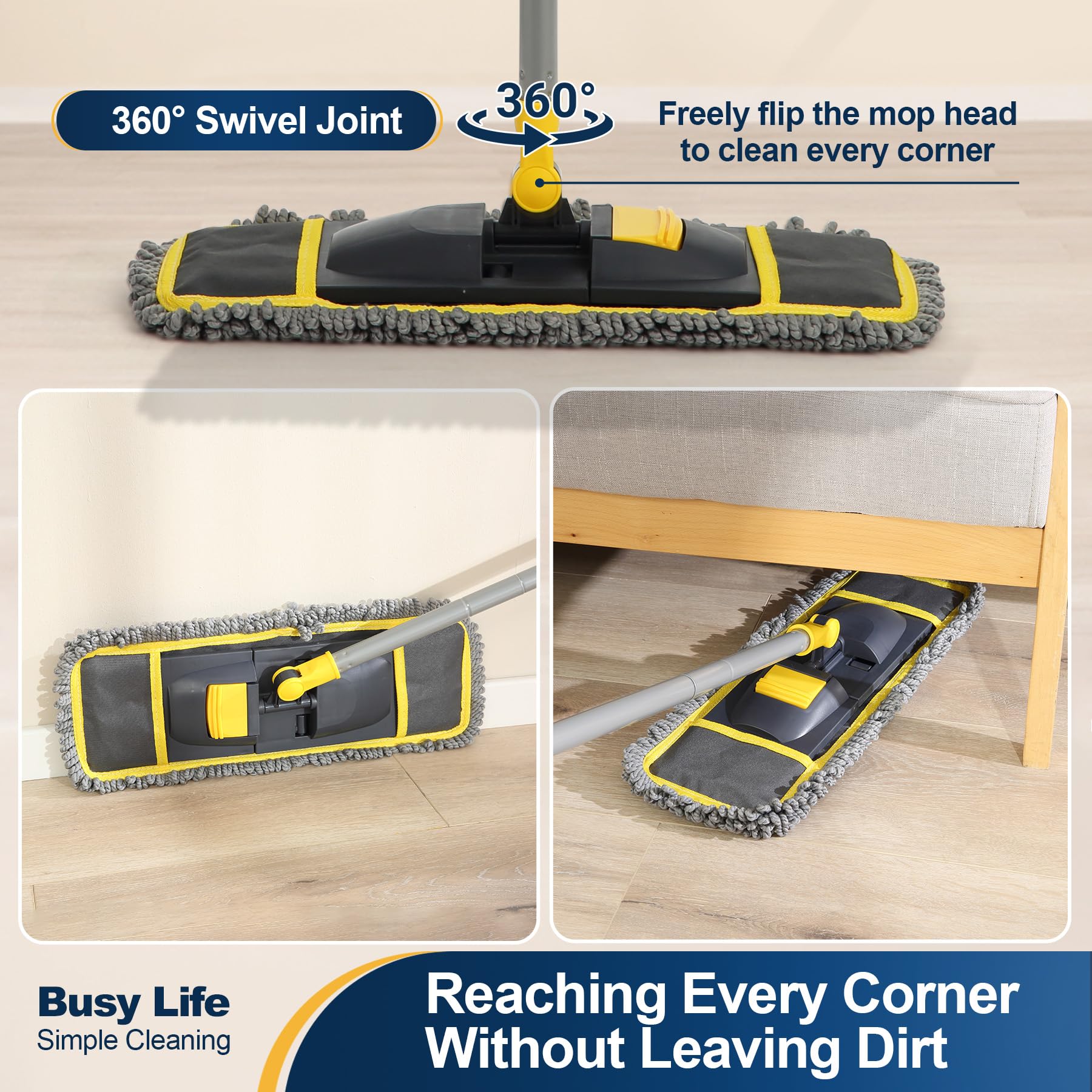 Yocada Dust Mop for Floor Cleaning with 2 Different Mop Pads (in Total) Wet & Dry for Hardwood Ceramic Marble Tile Laminate Home Kitchen 51in Long