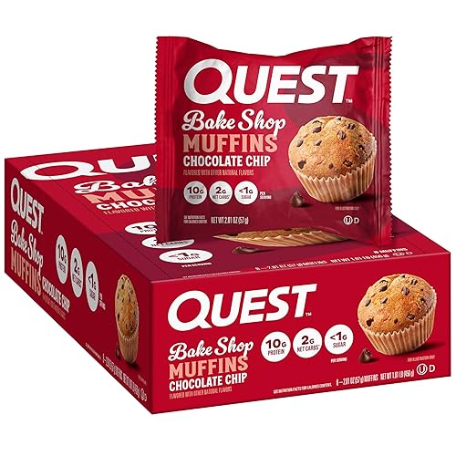 Quest Nutrition Chocolate Chip Muffin, 10g Protein, 2g Net Carb, Less than 1g Sugar, Protein Snack, 8 Count