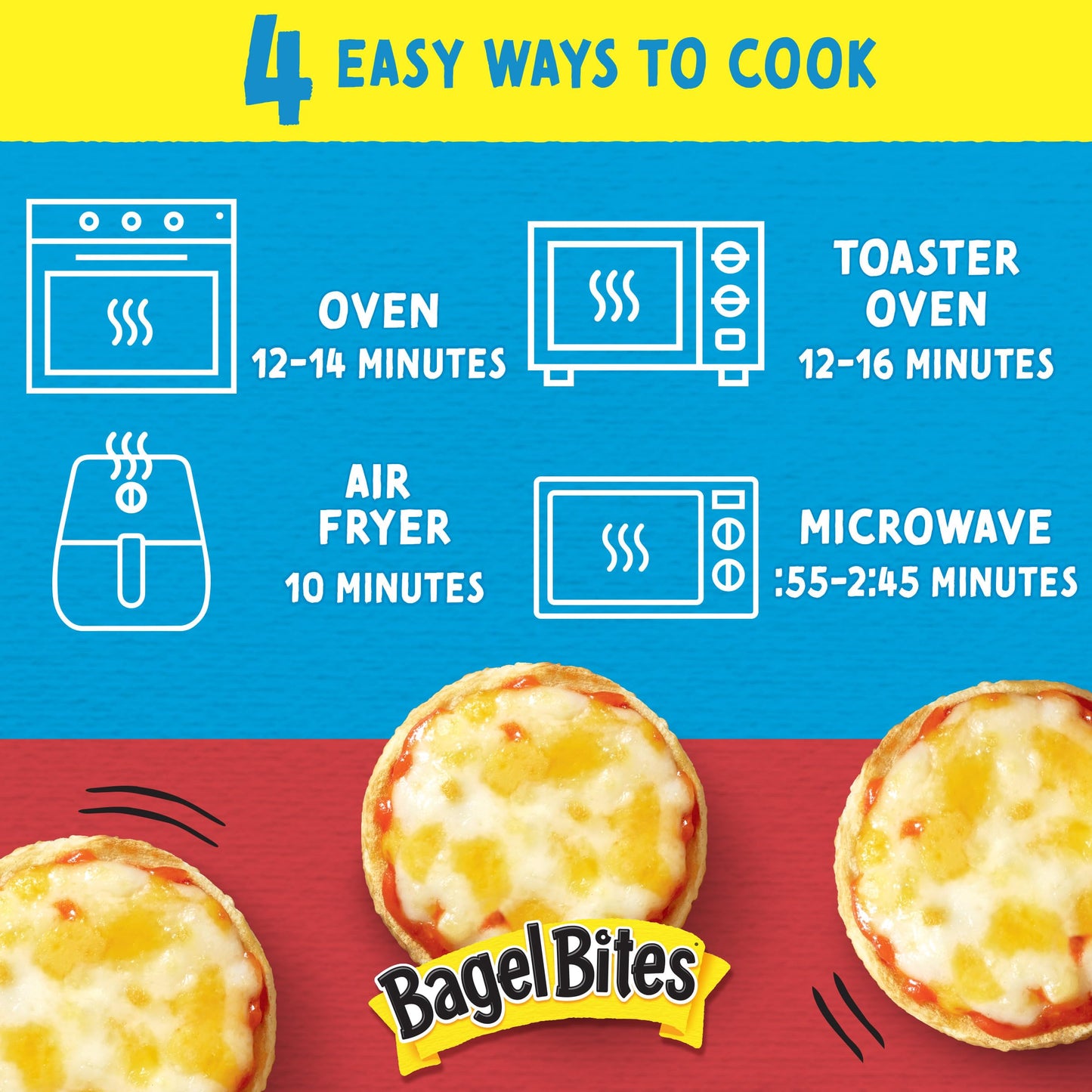 Bagel Bites Mini Pizza Bagel Frozen Snacks, 1 Box, for After-School and Late Night Snacking, Three Cheese, No High-Fructose Corn Syrup and No