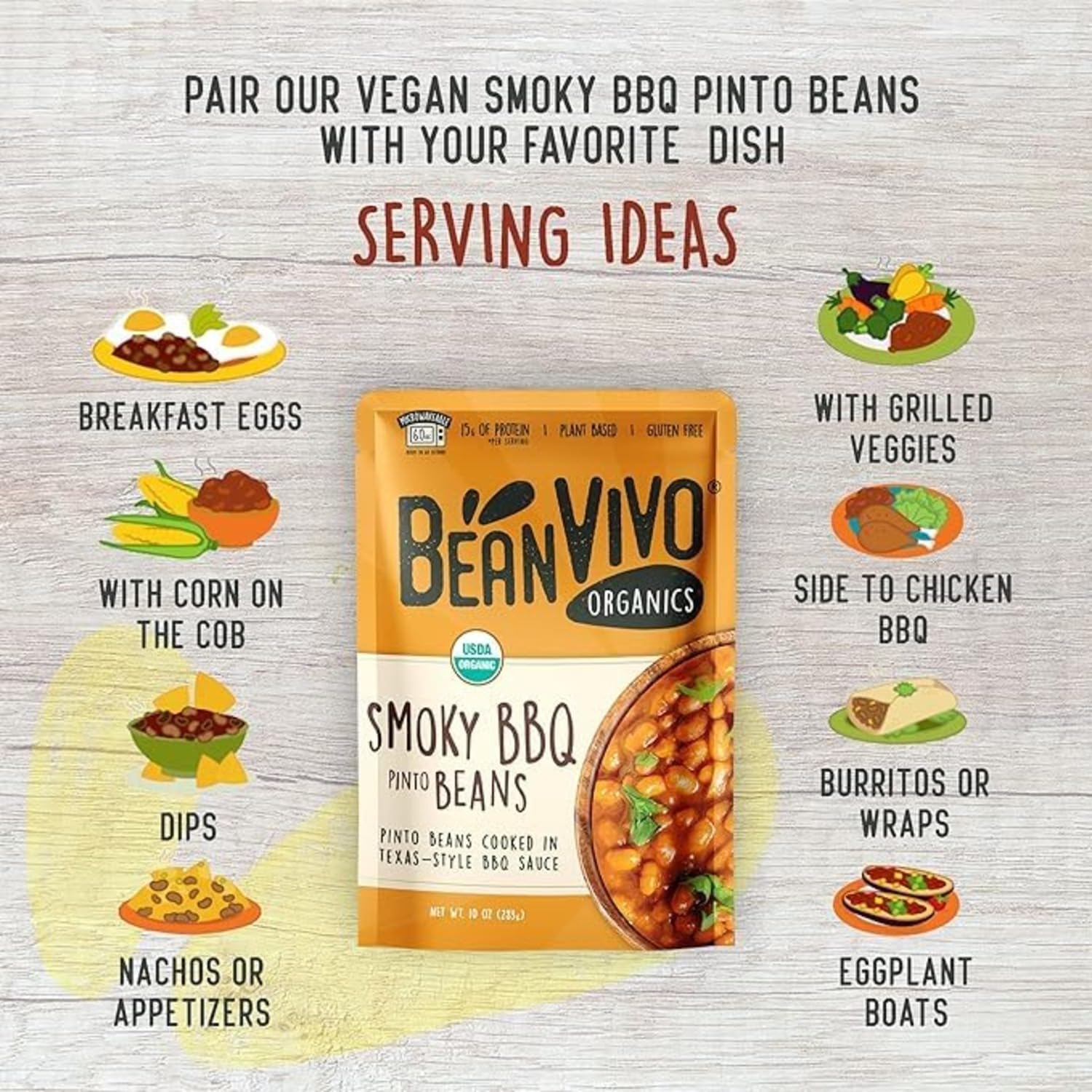 BeanVIVO (Pack of 3) Organics 15g Plant based Protein BBQ Pinto Beans - Good Source of Fiber - Nutritious & Microwave Meals - Gluten-Free Plant Food