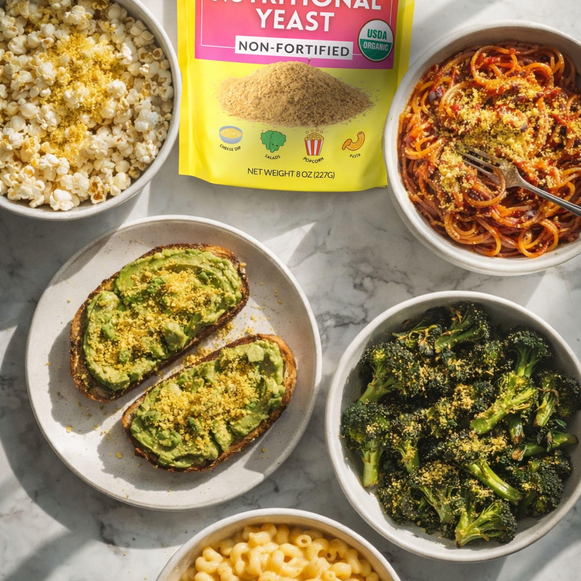NOOCHA Organic Nutritional Yeast Flakes - Non-Fortified, Vegan Cheese Seasoning, Dairy-Free, Gluten-Free, High Protein Savory Sprinkle for Popcorn