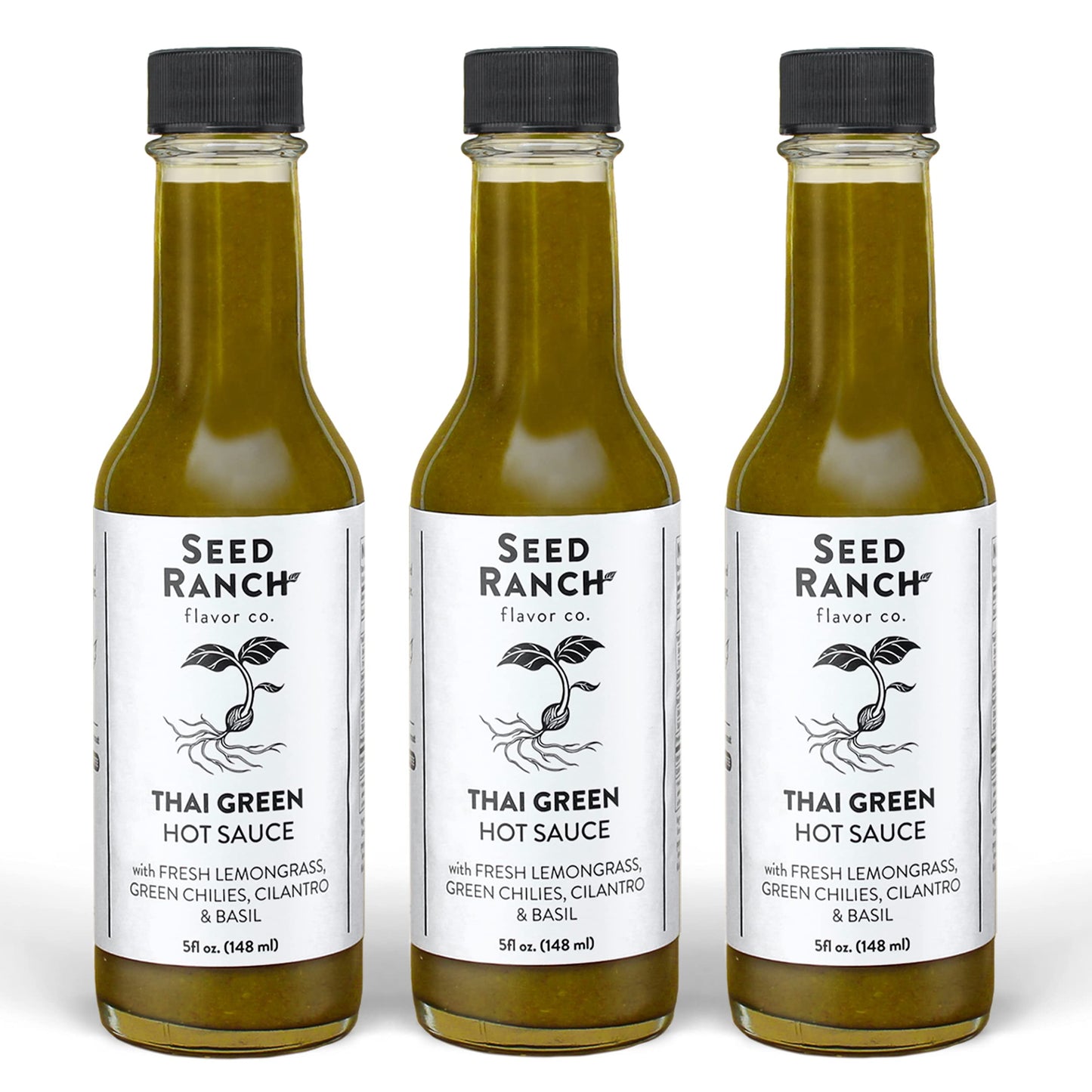 Seed Ranch Thai Green Hot Sauce, 3 Pack - Mild Heat - Lemongrass, Green Chilies, Cilantro & Basil, Organic Gourmet Hot Sauce - Vegan, Non-GMO