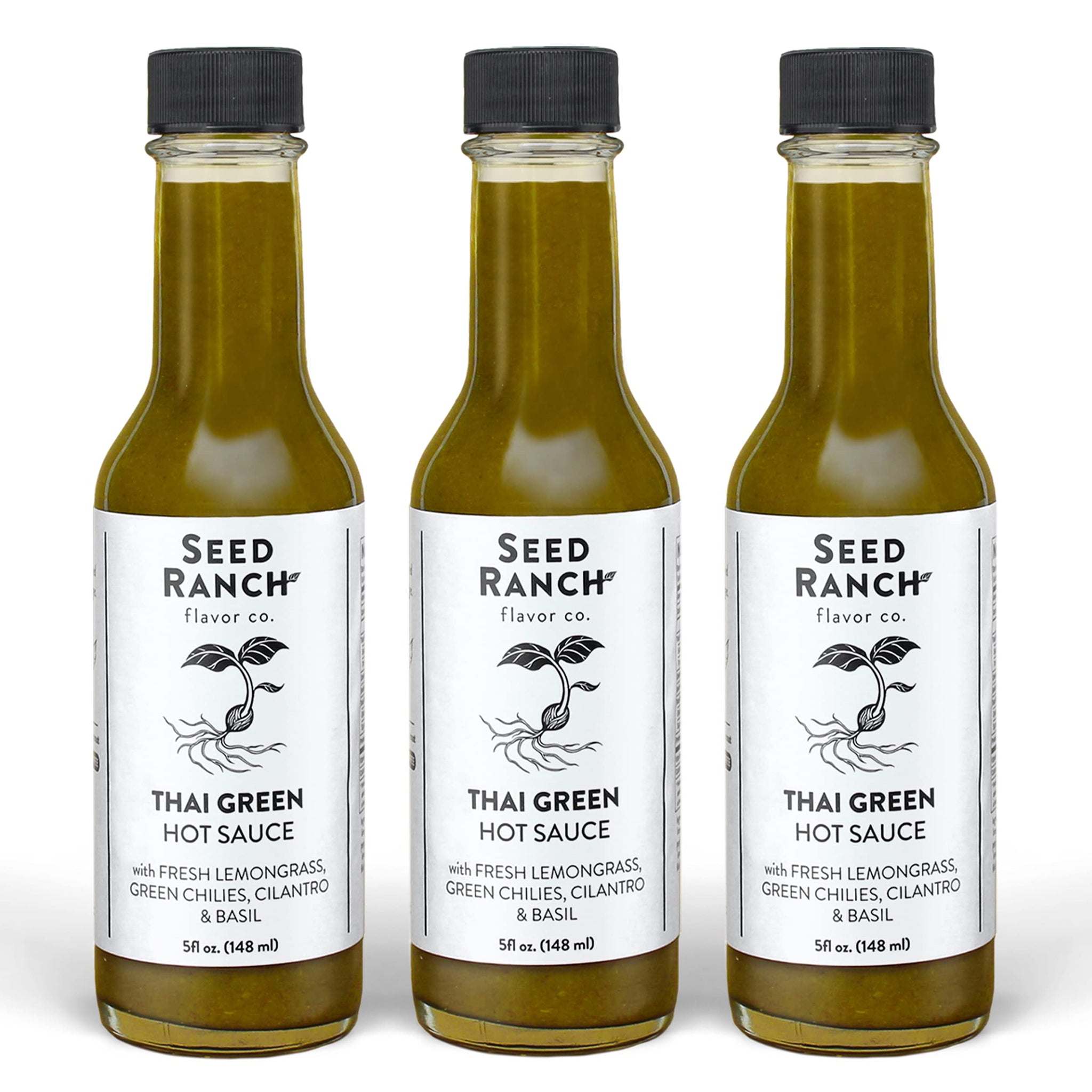 Seed Ranch Thai Green Hot Sauce, 3 Pack - Mild Heat - Lemongrass, Green Chilies, Cilantro & Basil, Organic Gourmet Hot Sauce - Vegan, Non-GMO