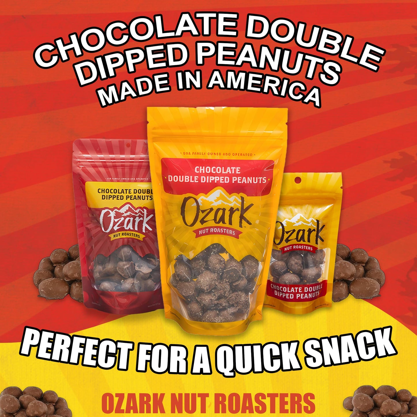 OZARK NUT ROASTERS, Double Dipped Chocolate Peanuts, Flavored Snack Nuts, World-Class Gourmet Candied Peanuts, Resealable Pack (16 oz)