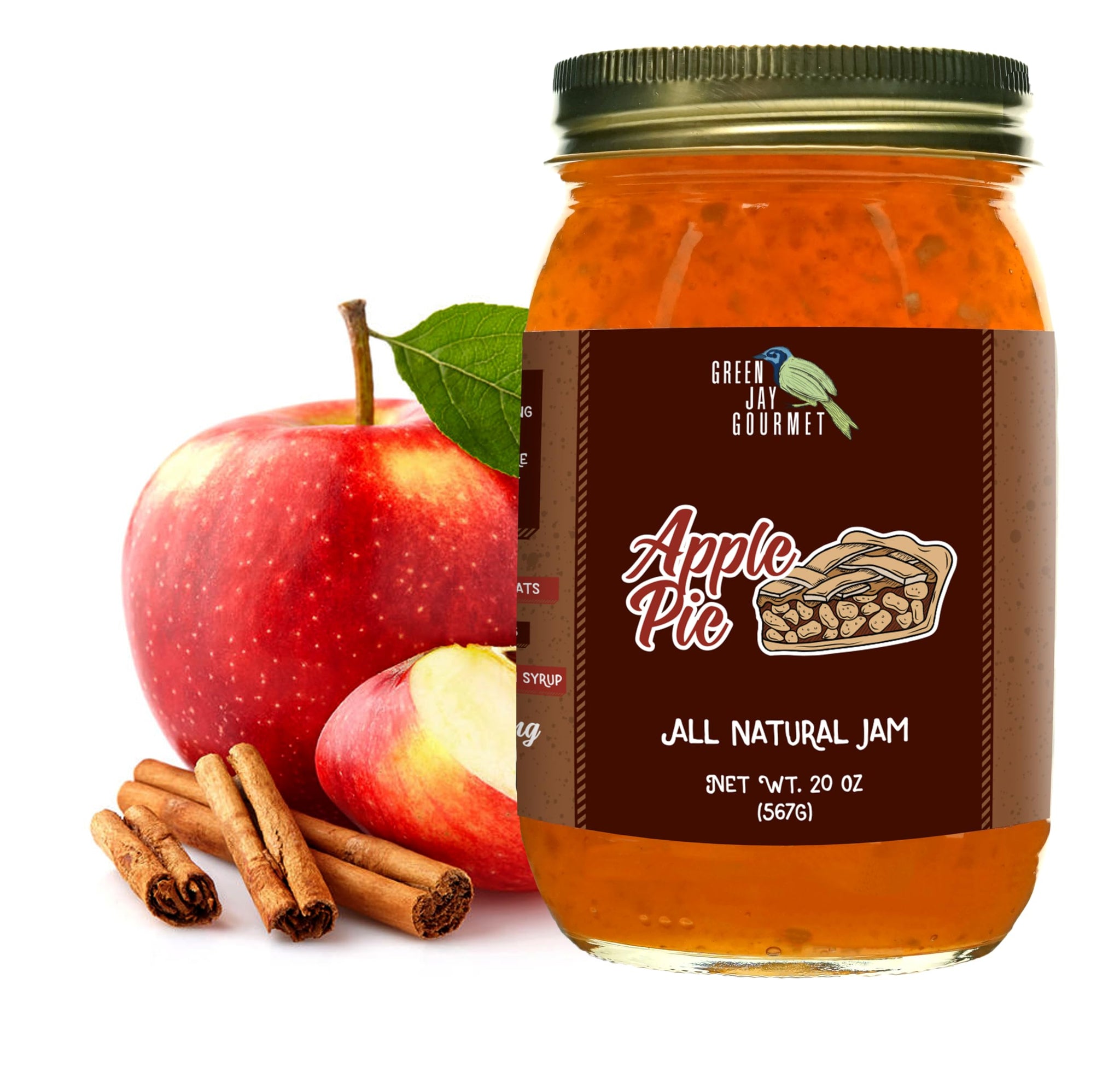 Green Jay Gourmet Apple Pie Jam - All-Natural Fruit Jam with Apples, Cinnamon & Spices - Vegan, Gluten-free Jam - Contains No Preservatives or Corn