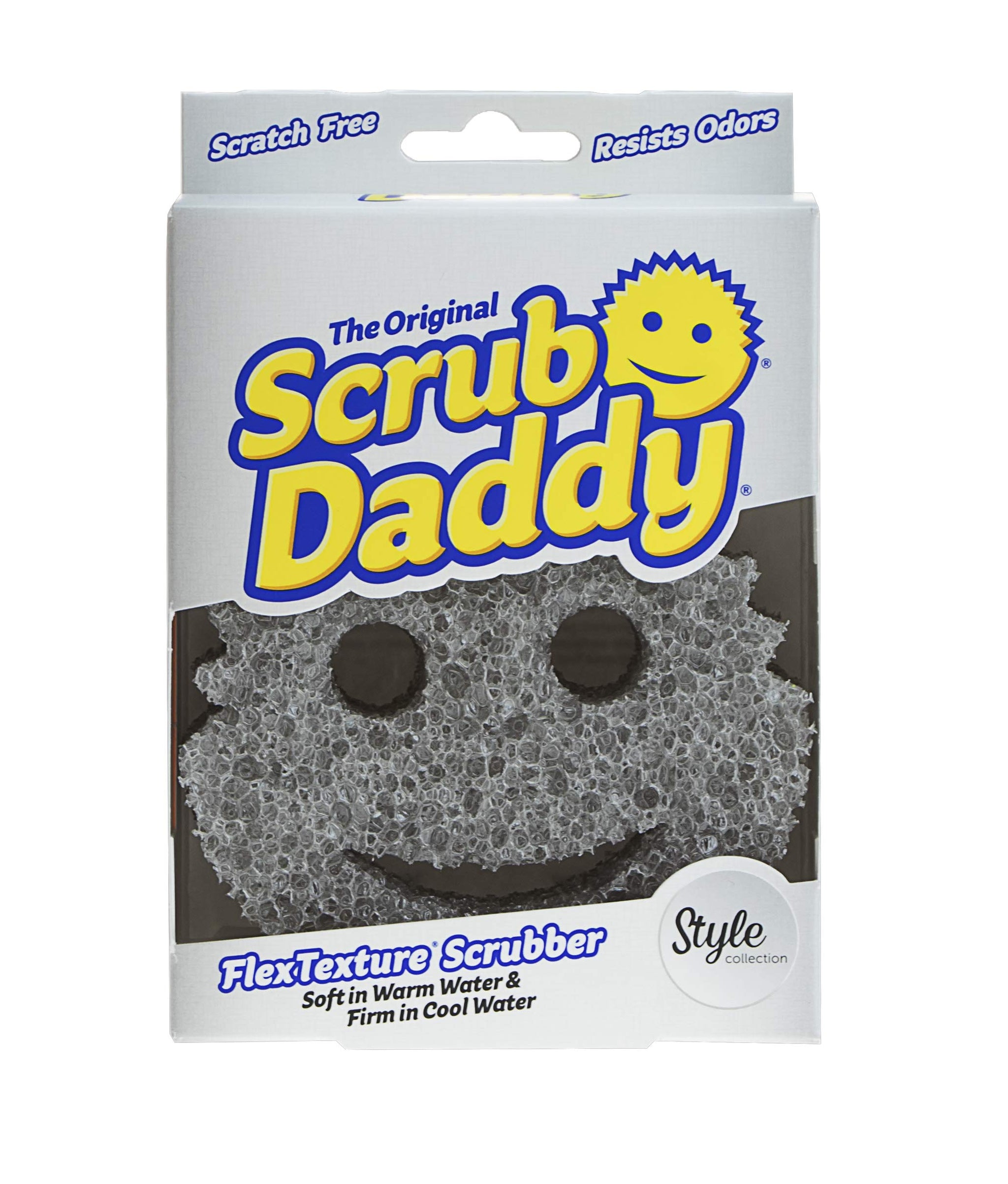 Scrub Daddy Smiling Scrubber, Grey - Scratch-Free Multipurpose Dish Sponge - BPA Free & Made with Polymer Foam - Stain & Odor Resistant Kitchen Sponge