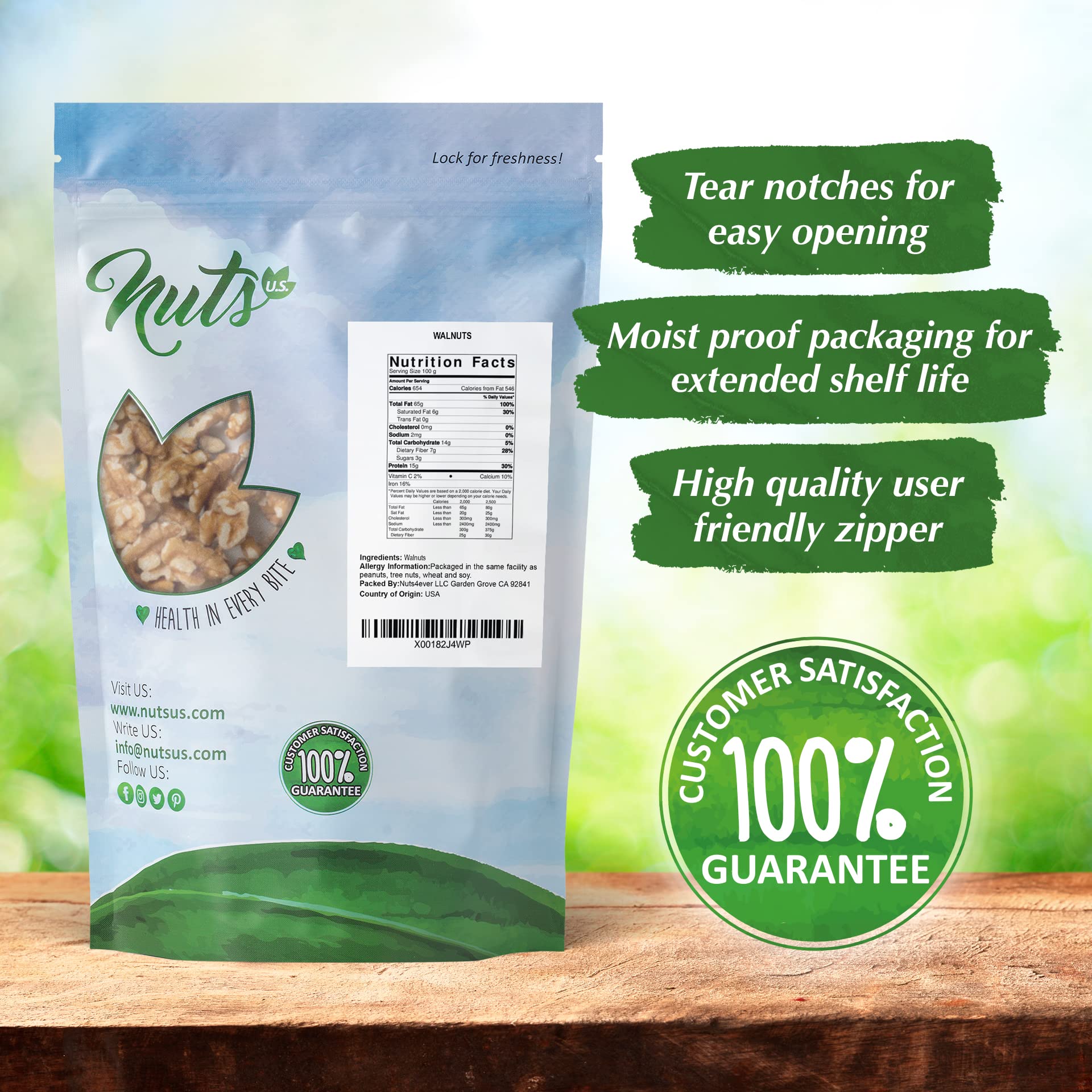 NUTS U.S. - California Raw Walnuts (No Shell) - Fresh Chandler Variety with a Mild, Buttery Crunch - A Delicious Source of Protein, Fiber & Omega-3