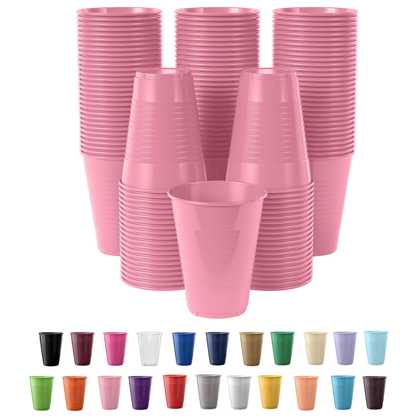 Exquisite Party Solids 12 Oz Pink Plastic Cups For Party Supplies 50 Pack | Pink Disposable Cups Plastic | Disposable Drinkware For Parties, Events