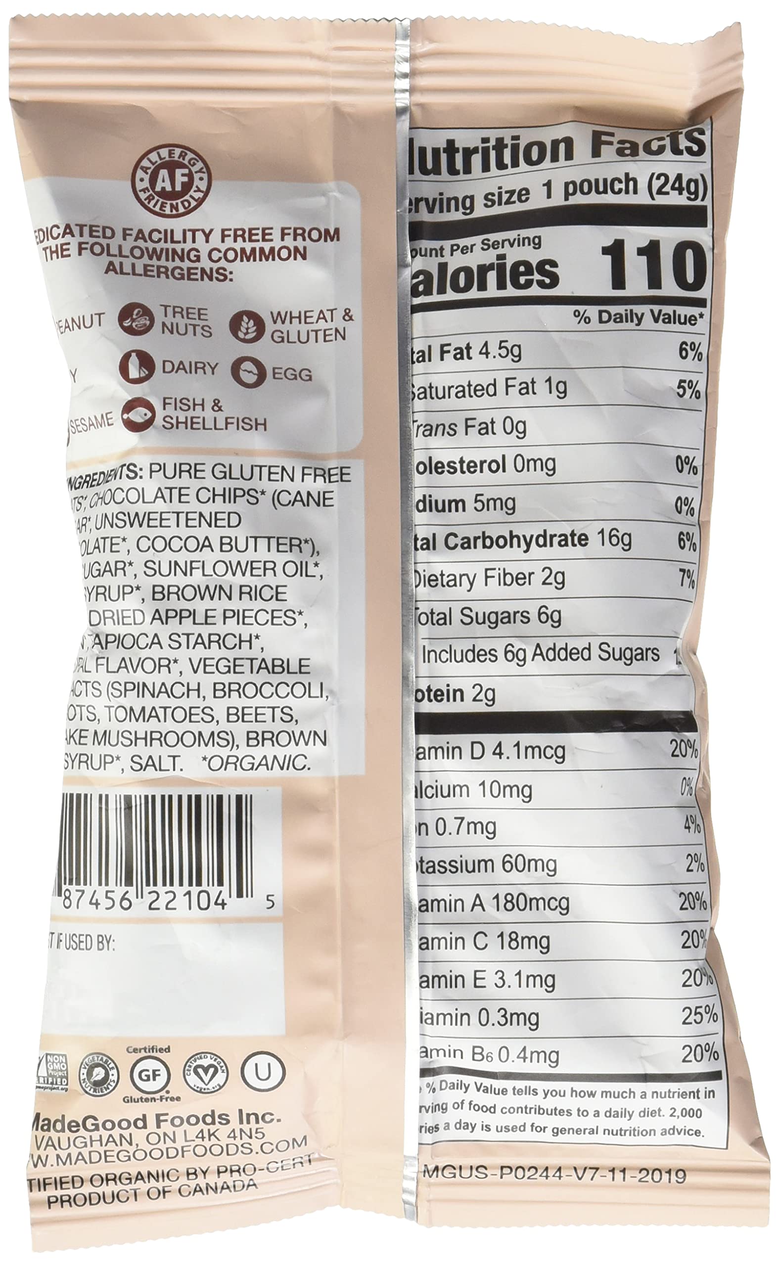 MADEGOOD Organic Chocolate Chip Granola Minis, 0.85 OZ