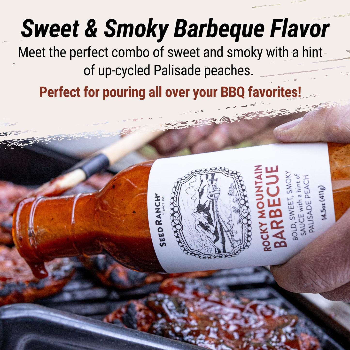 Seed Ranch Rocky Mountain Barbecue Sauce, 14.5 Oz. 2 Pack - Sweet & Smoky Flavor with Palisade Peach - Vegan, Non-GMO, Gluten-Free - Summer Peach BBQ
