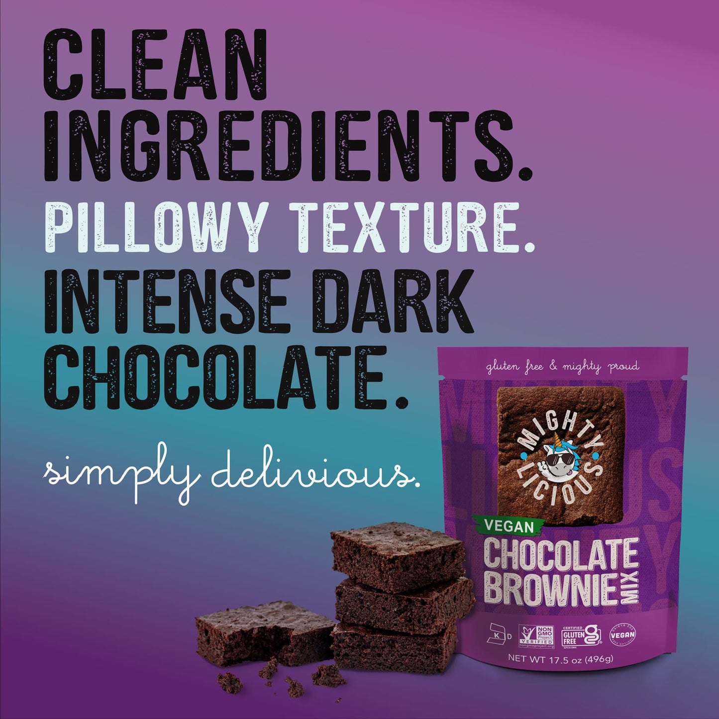 MIGHTYLICIOUS Chocolate Brownie Mix, Gluten-Free Brownie Mix, Plant-Based, Dairy-Free & Egg-Free, Non-GMO, Kosher, Allergen-Friendly Baking Mix, Easy Homemade Brownies (3-Pack)