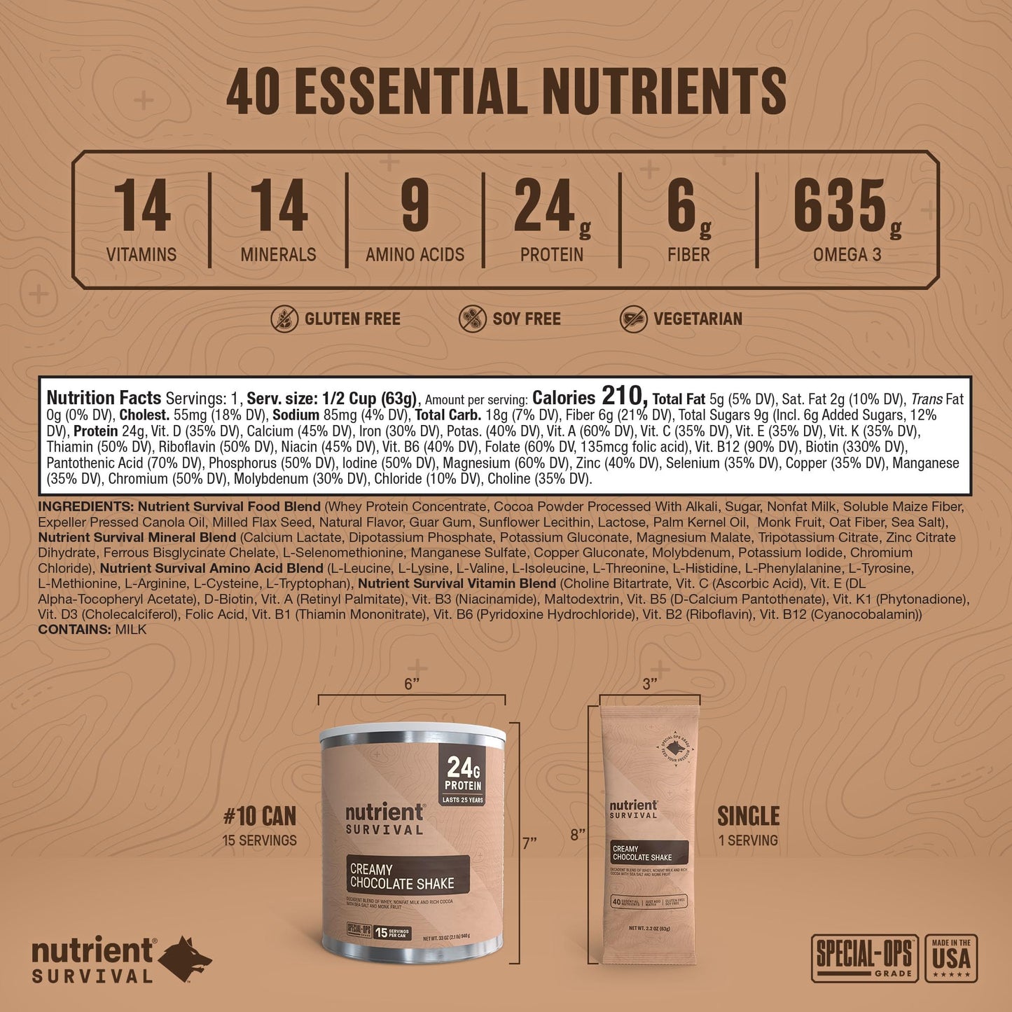 Nutrient Survival Whey Protein Powder Shake Chocolate Shake Gluten-Free, High-Protein Breakfast or Meal Replacement Shake, Perfect Dark Chocolate