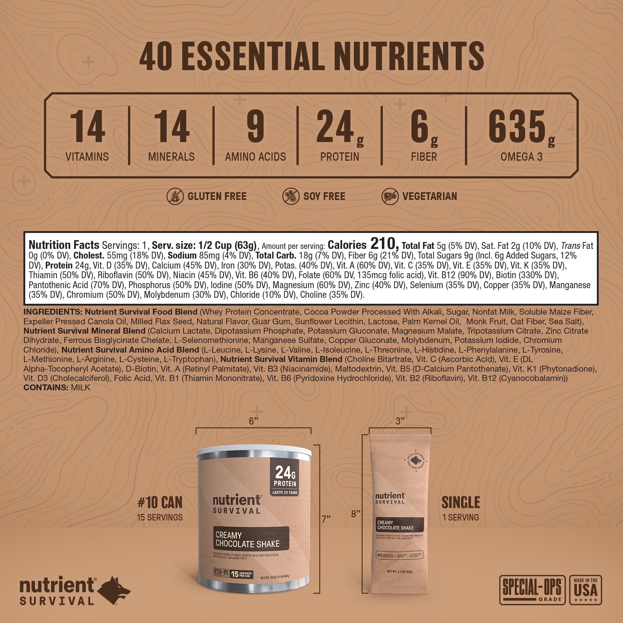 Nutrient Survival Whey Protein Powder Shake Chocolate Shake Gluten-Free, High-Protein Breakfast or Meal Replacement Shake, Perfect Dark Chocolate