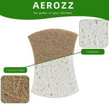 AEROZZ 10 Pack Biodegradable Natural Sponges Kitchen - Compostable Cellulose and Coconut Walnut Scrubber Sponge - Non Scratch Eco Friendly Quick