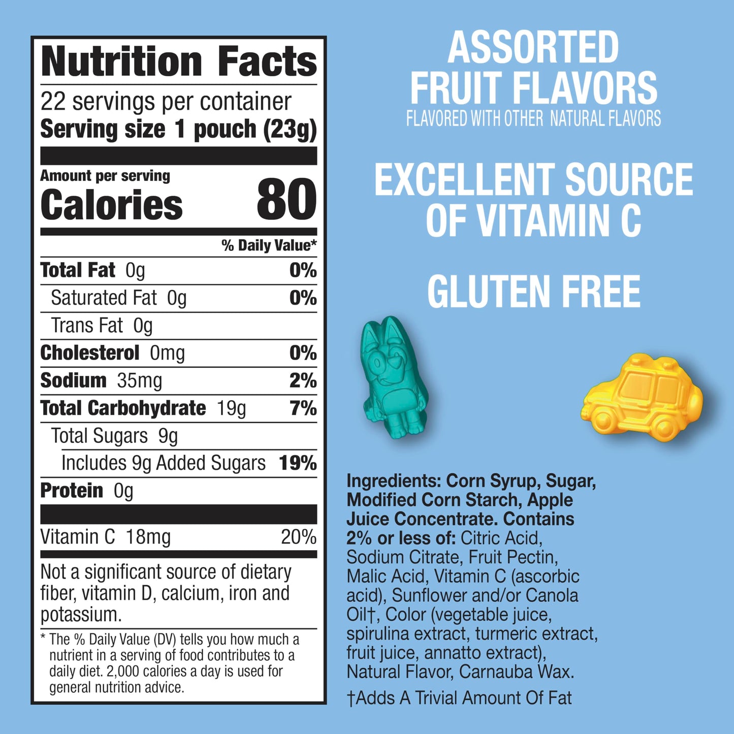 Bluey Fruit Flavored Snacks, Fat Free and Gluten Free Snacks, 17.6 oz (22 Pouches)