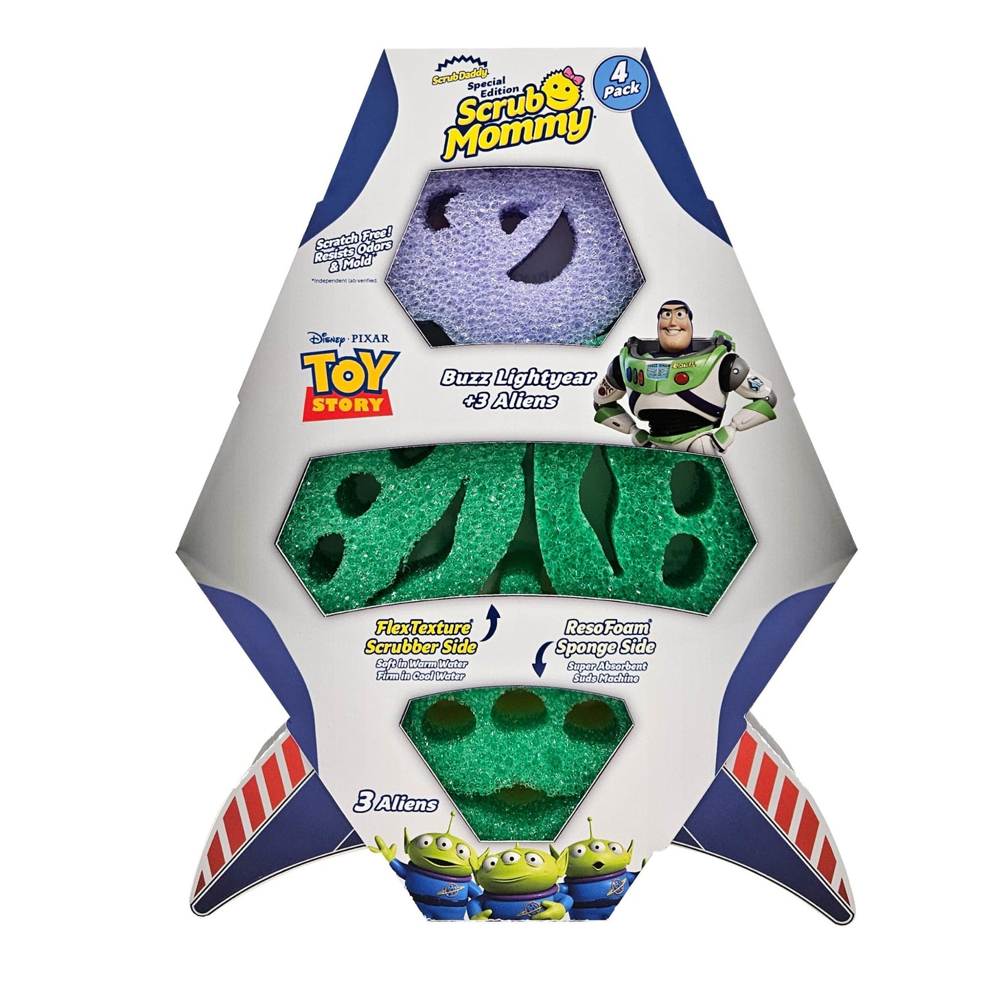 Scrub Daddy Scrub Mommy Toy Story Rocket Ship FlexTexture + ResoFoam Cleaning Sponges - Non-Scratch Sponges for Everyday Cleaning - Kitchen, Bathroom
