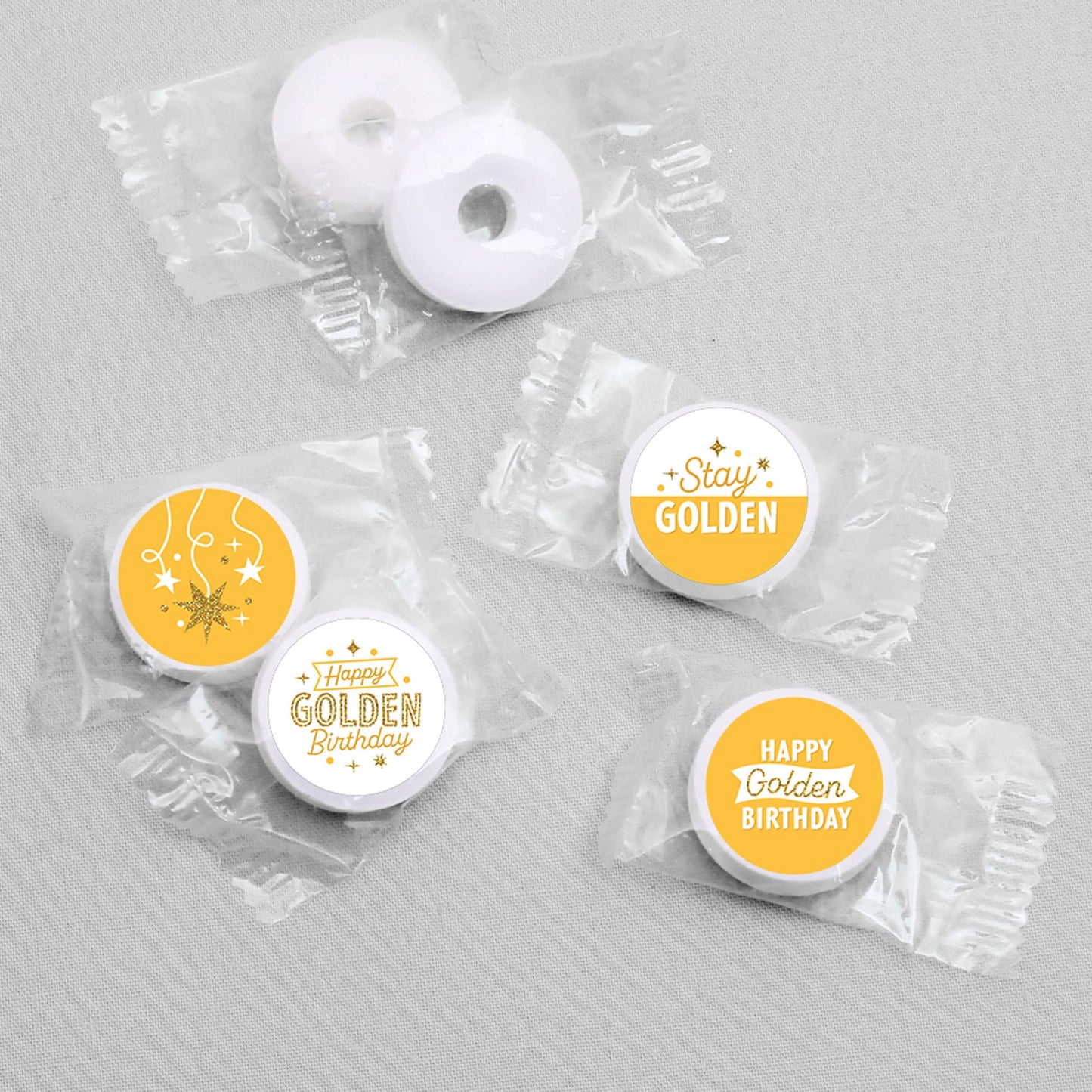 Big Dot of Happiness Golden Birthday - Happy Birthday Party Round Candy Sticker Favors - Labels Fit Chocolate Candy (1 Sheet of 108)