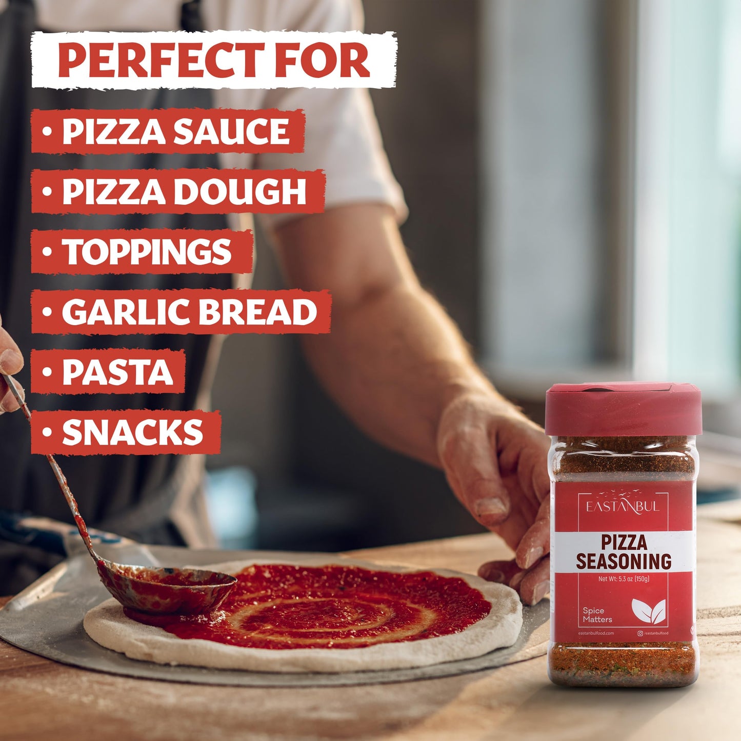 Eastanbul Pizza Seasoning Spice Blend, 5.29oz Italian Seasoning, Boosts Pizza Toppings, Herbal Blend, Popcorn Spice, Low Sodium, No MSG, No Filler