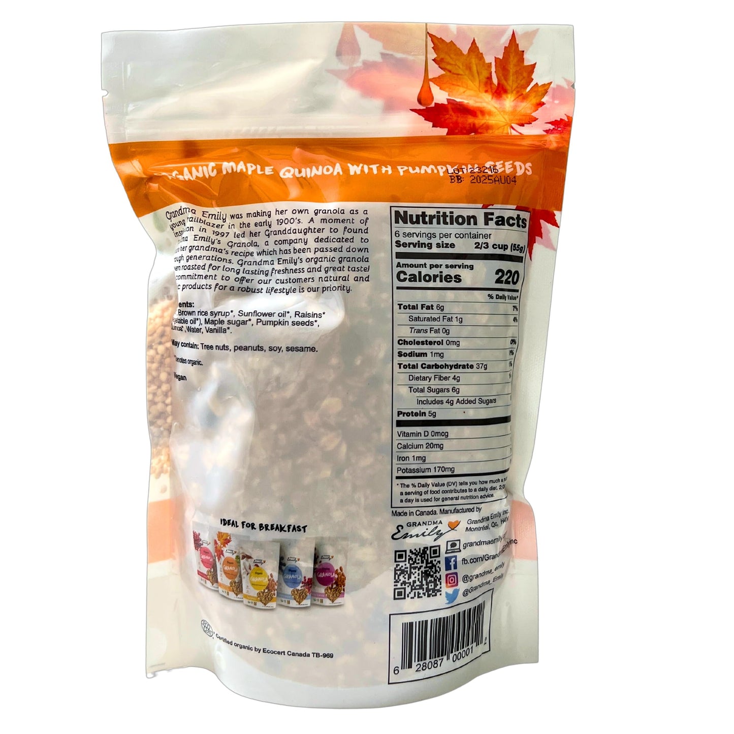 Grandma Emily Organic Maple Quinoa with Pumpkin Seeds Breakfast Granola, 12 ounces