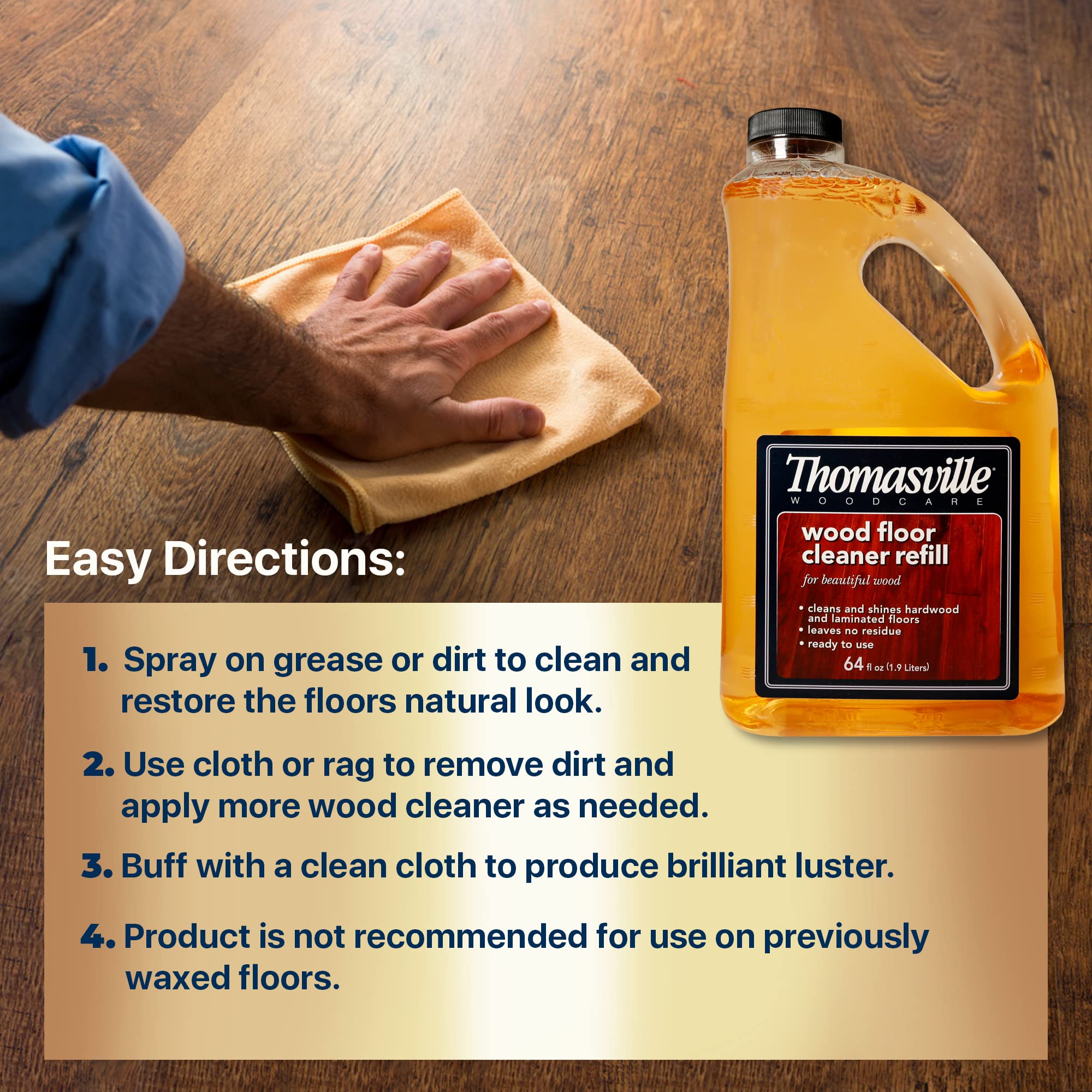 THOMASVILLE WOOD FLOOR CLEANER REFILL - Multisurface Wood Cleaner and Polish Furniture Quick Shine Restorer Protector Kitchen Cabinets Surface Cleaner