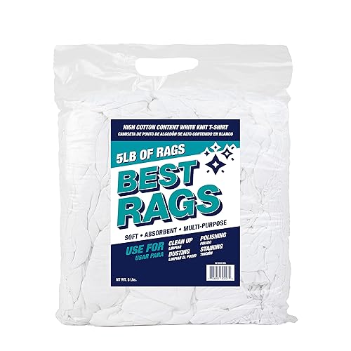 Arkwright Premium T-Shirt Rags Bulk, 5 lb Bag, Cotton Cleaning Towels, Low Lint Knit Wiping Cloths for Paint, Stain, Grease, Shop and Auto Use, Quick