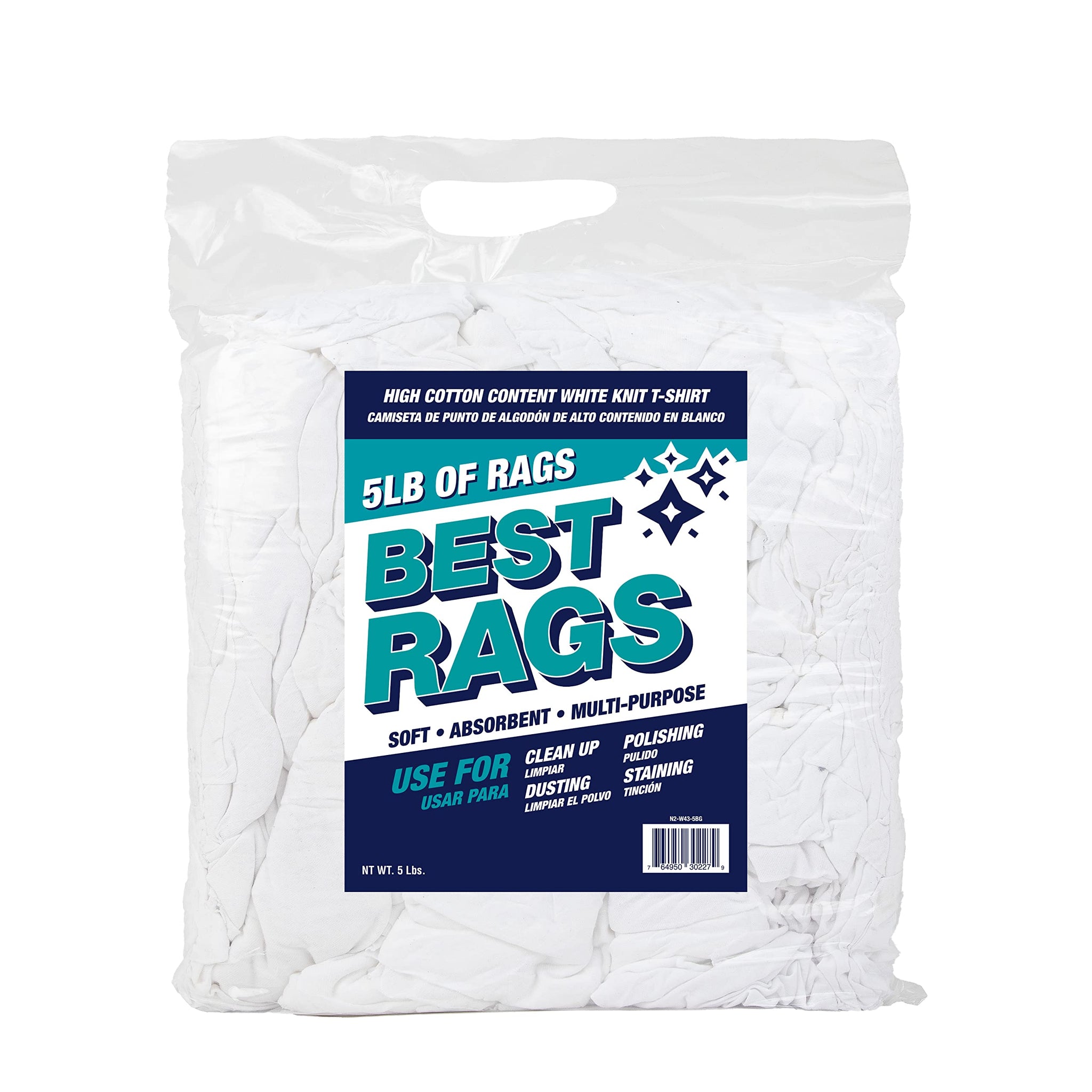 Arkwright Premium T-Shirt Rags Bulk, 5 lb Bag, Cotton Cleaning Towels, Low Lint Knit Wiping Cloths for Paint, Stain, Grease, Shop and Auto Use, Quick