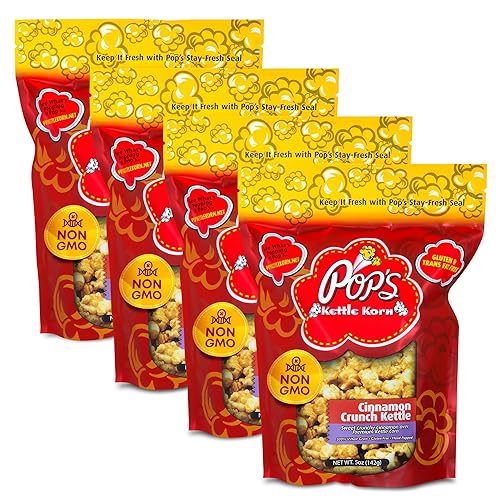 Pop's Kettle Korn- Cinnamon Crunch| 4-Pack Cinnamon Crunch- Gluten-Free, Whole Grain, Hand-Popped, Small