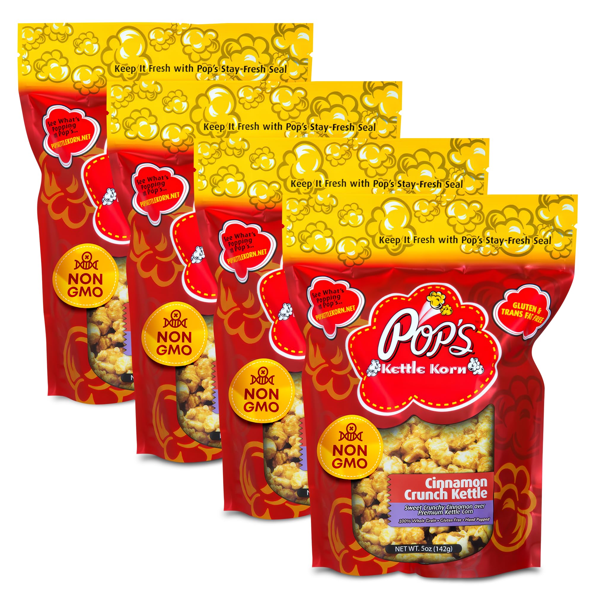 Pop's Kettle Korn- Cinnamon Crunch| 4-Pack Cinnamon Crunch- Gluten-Free, Whole Grain, Hand-Popped, Small