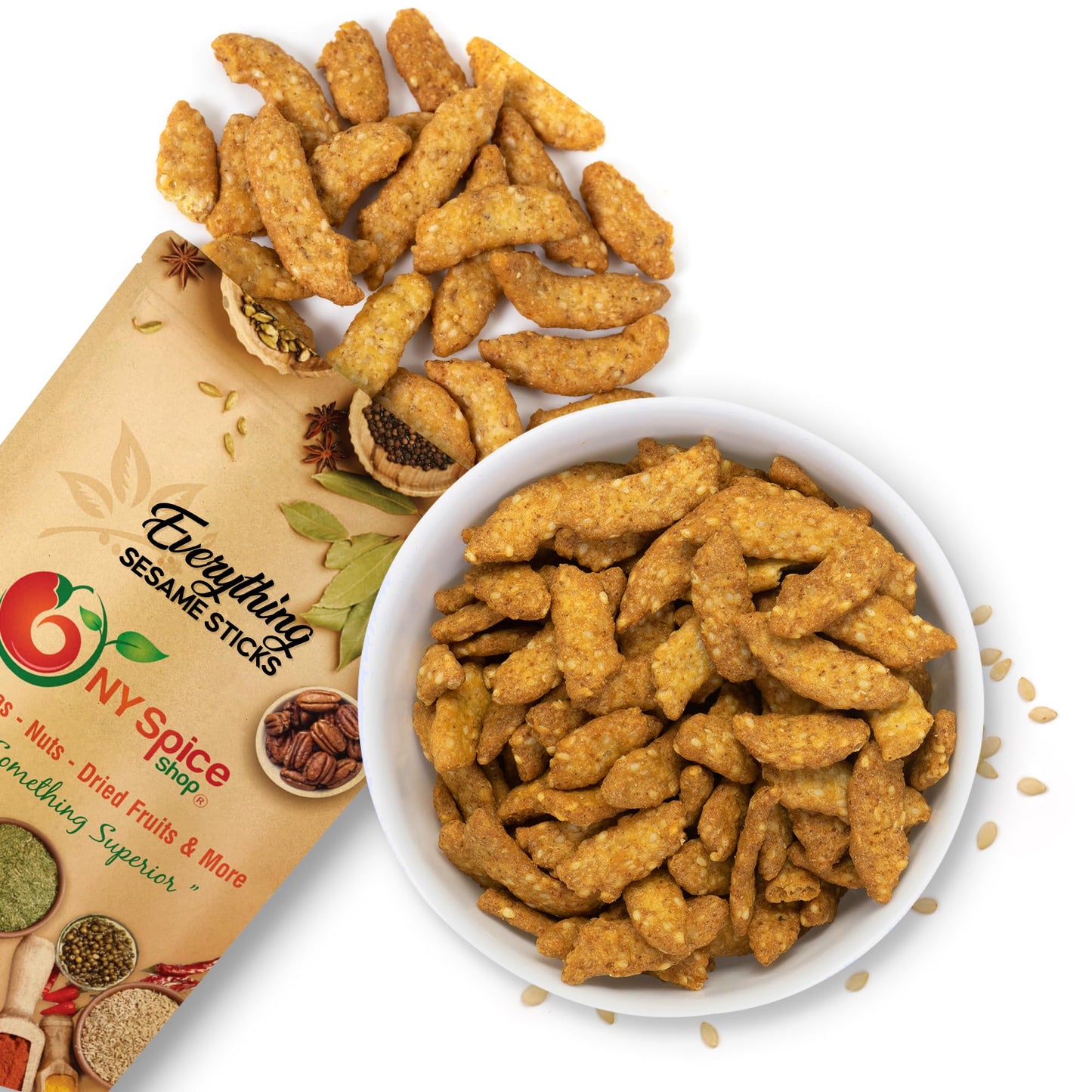 NY Spice Shop Everything Sesame Sticks Bulk - 1 Pound Everything Sesame Sticks - Crunchy Healthy Roasted Fresh Seed Crackers - Snack Mix Delicious