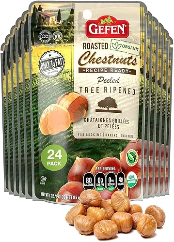 Gefen Organic Whole Peeled and Roasted Chestnuts, 3oz (24 Pack) | Chestnuts Peeled and Ready to Eat | Great for Cooking & Baking | Gluten Free |