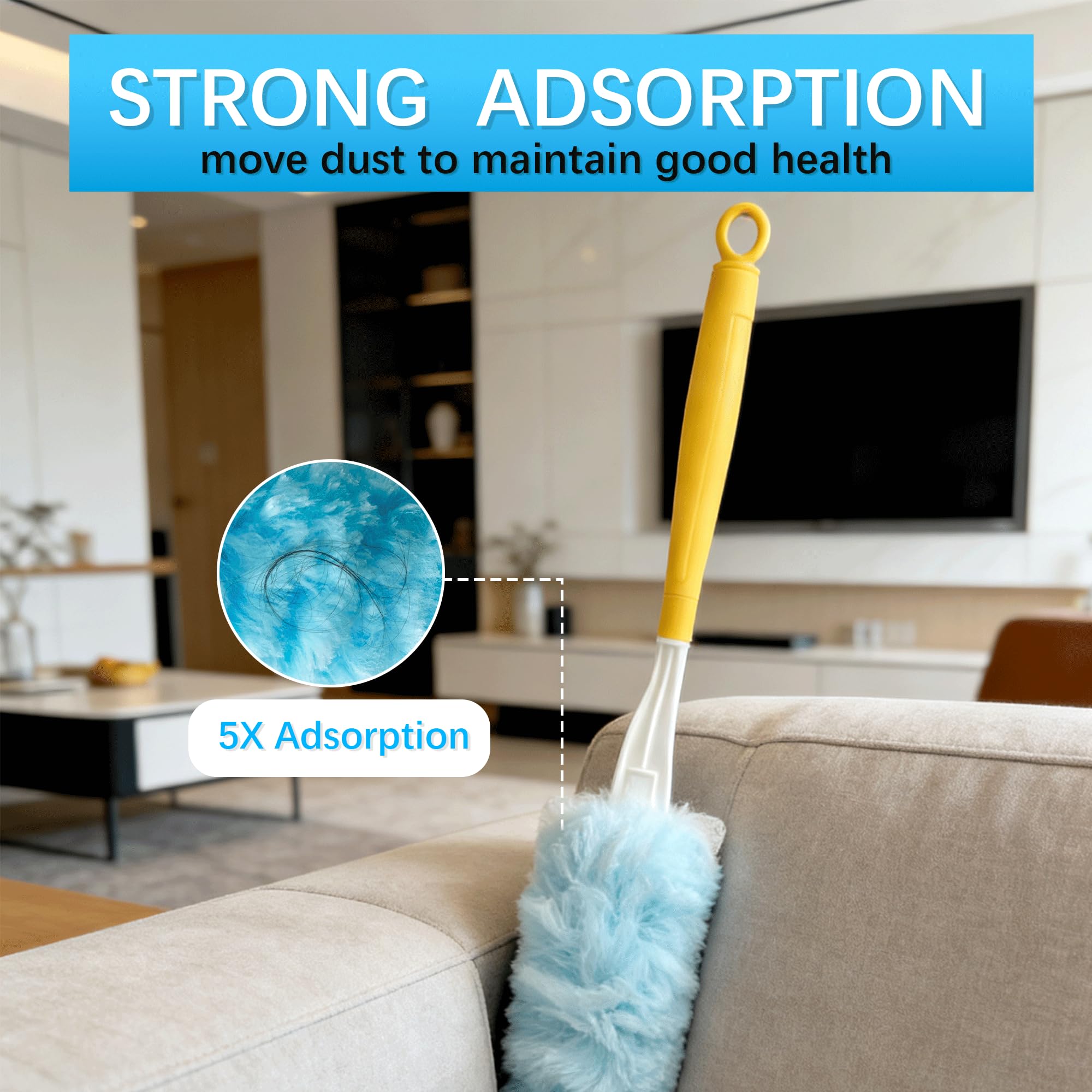 50 Count Duster Refill for Swiffer Duster, Heavy Duty Duster Refills with 2 Handle, 360° Dusters Refills Kit with 4X Microfibers, Disposable Dusters