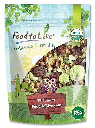 Food to Live Organic 6-Forces Trail Mix, 8 Ounces - Raw, Non-GMO, Mulberries, Cashews, Pumpkin Seeds, Apricots, Hazelnuts, Almonds. Vegan Superfood