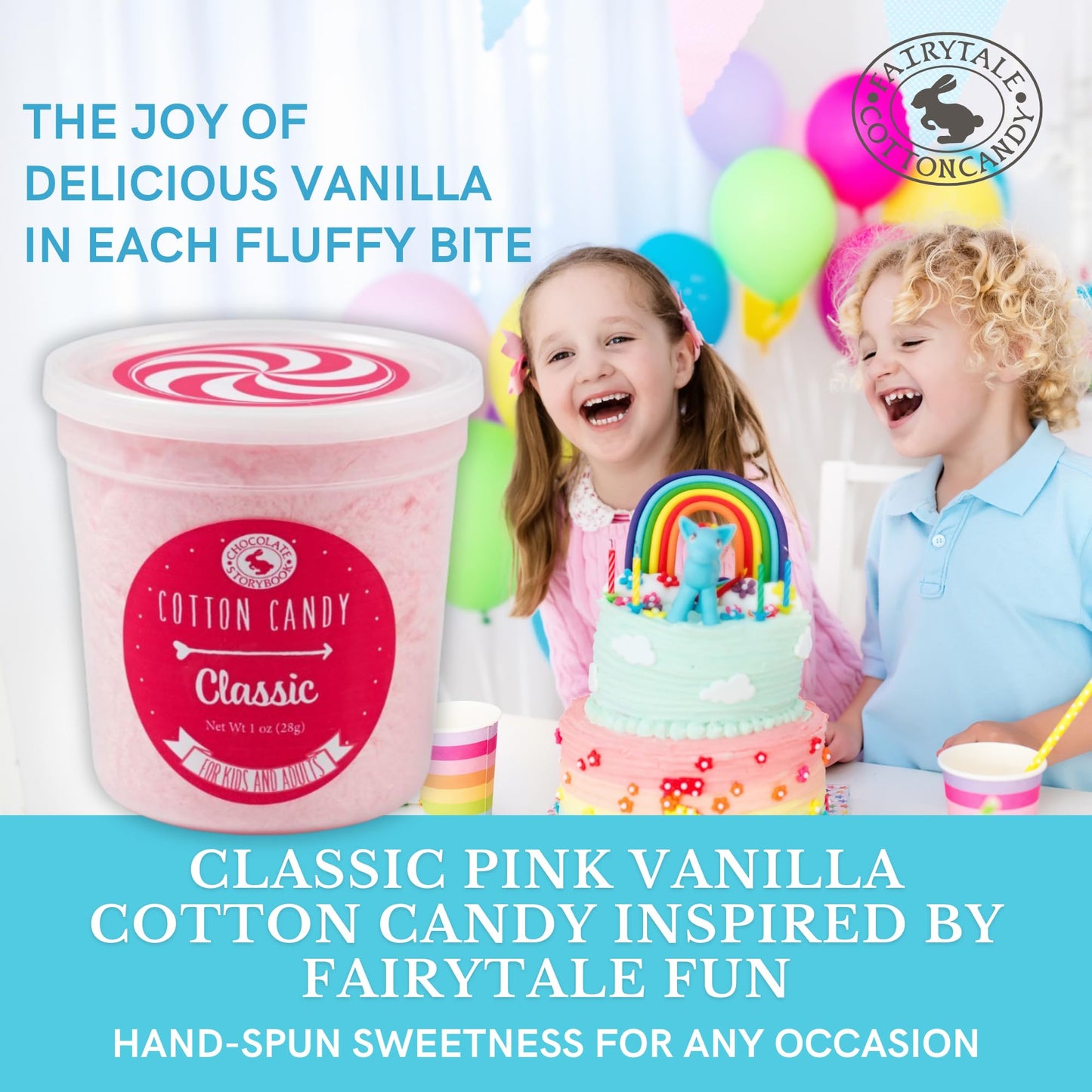 CHOCOLATE STORYBOOK Cotton Candy Party Pack - Unique Idea for Holidays, Birthdays, Gag Gifts, Favors (Classic Pink Vanilla, 1 oz each, 4-Pack)