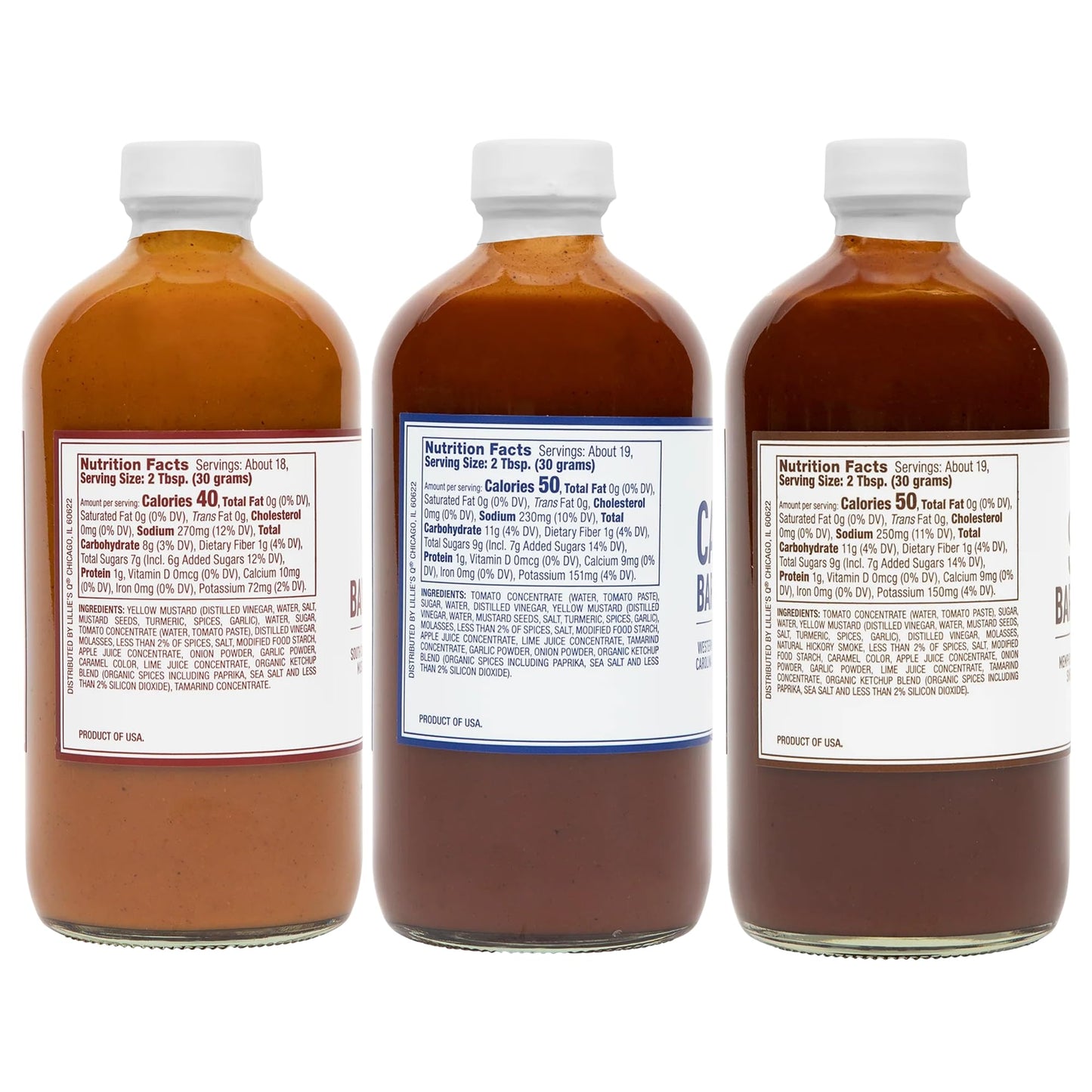 Lillie’s Q - Barbeque Sauce Variety Pack, Gourmet BBQ Sauce Set, Made with Gluten-Free Ingredients, Includes Carolina BBQ Sauce (20 oz), Gold BBQ