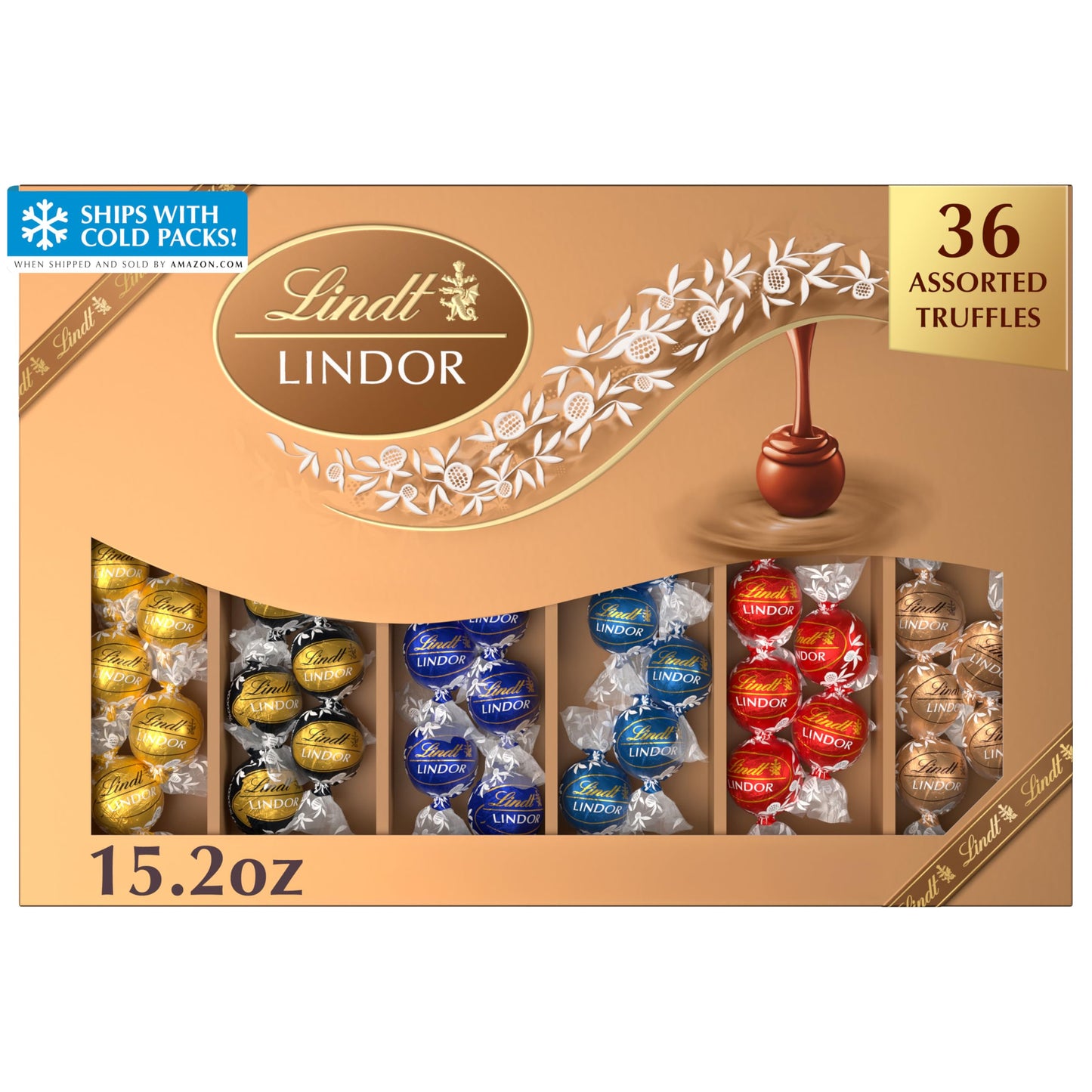 Lindt LINDOR Deluxe Assorted Chocolate Candy Truffles Gift Box, 15.2 oz., Full Size
